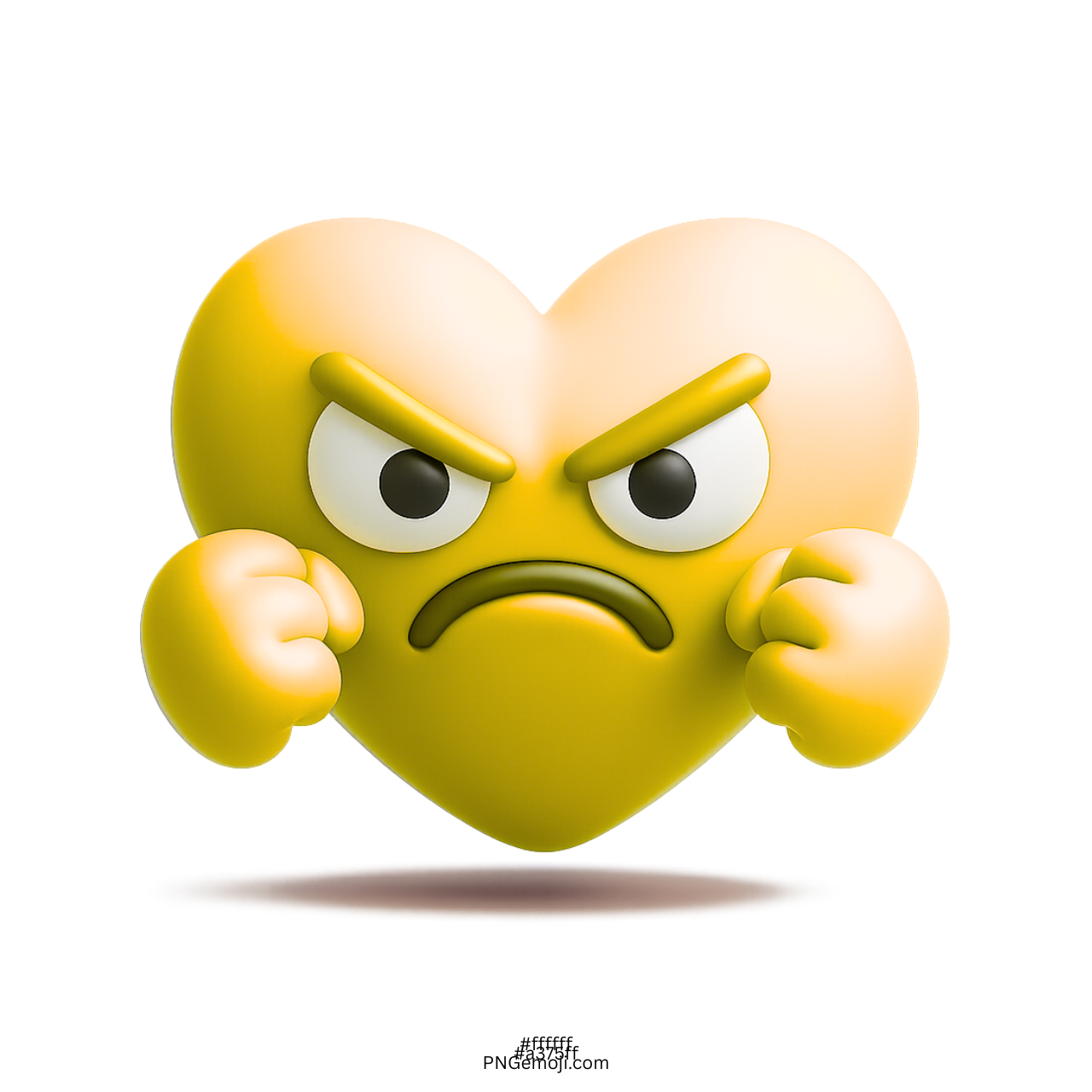 3D angry yellow heart emoji with clenched fists and aggressive facial expression