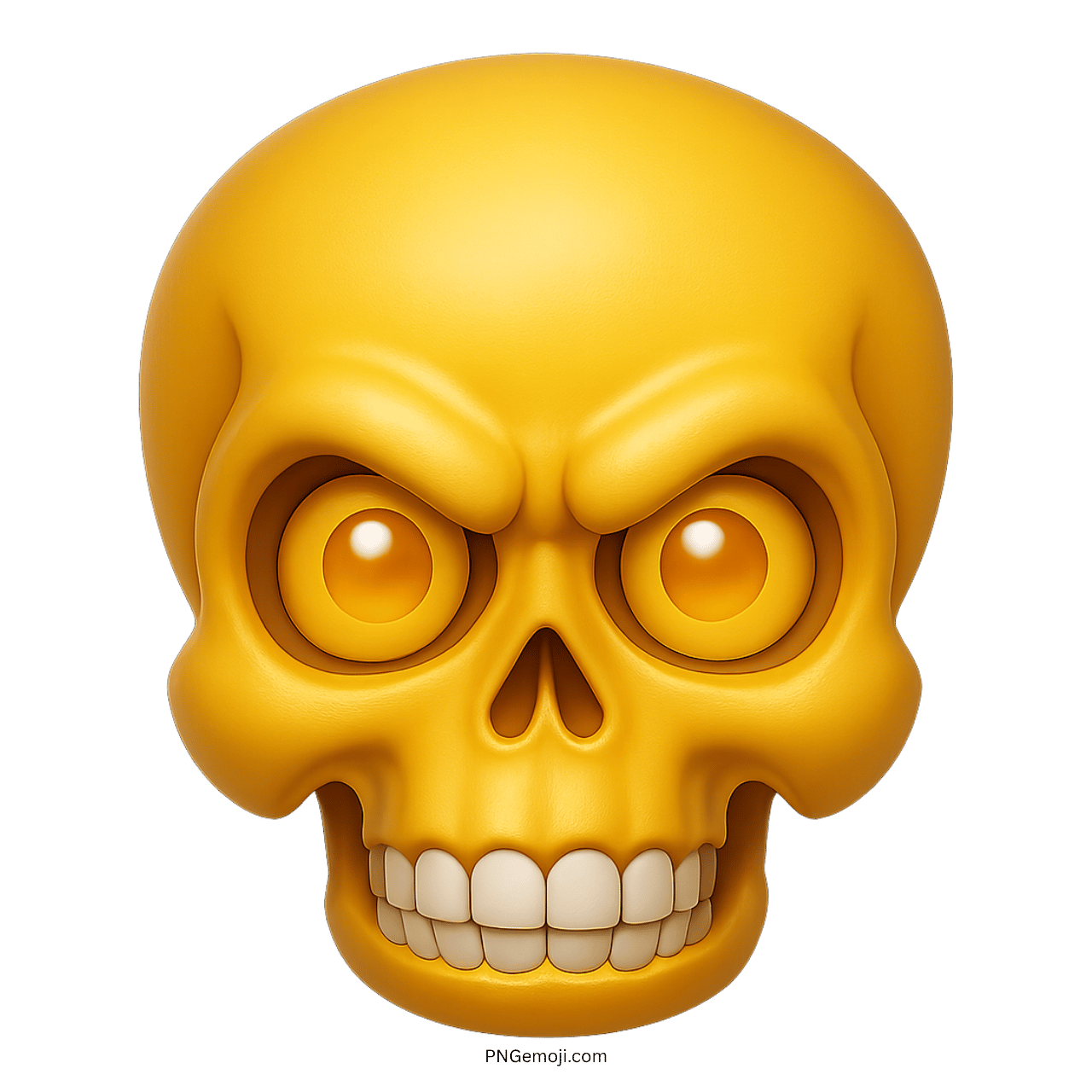 angry yellow skull emoji with intense glowing eyes and clenched white teeth