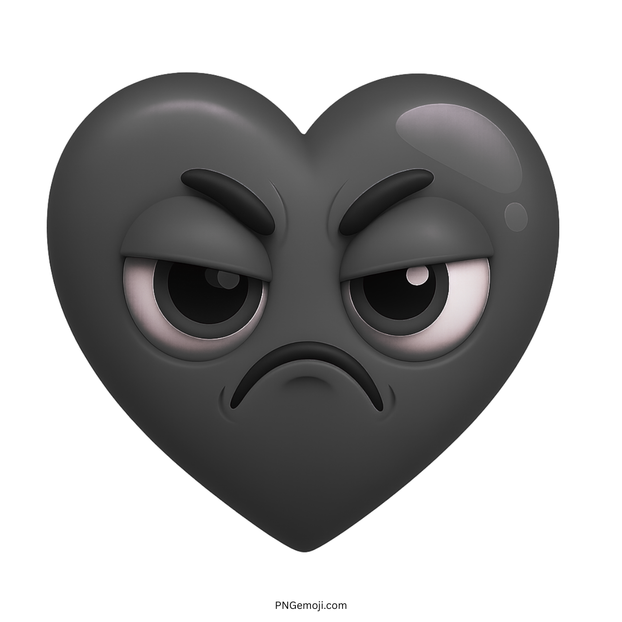 Annoyed black heart emoji with angry eyes and deep frown facial expression