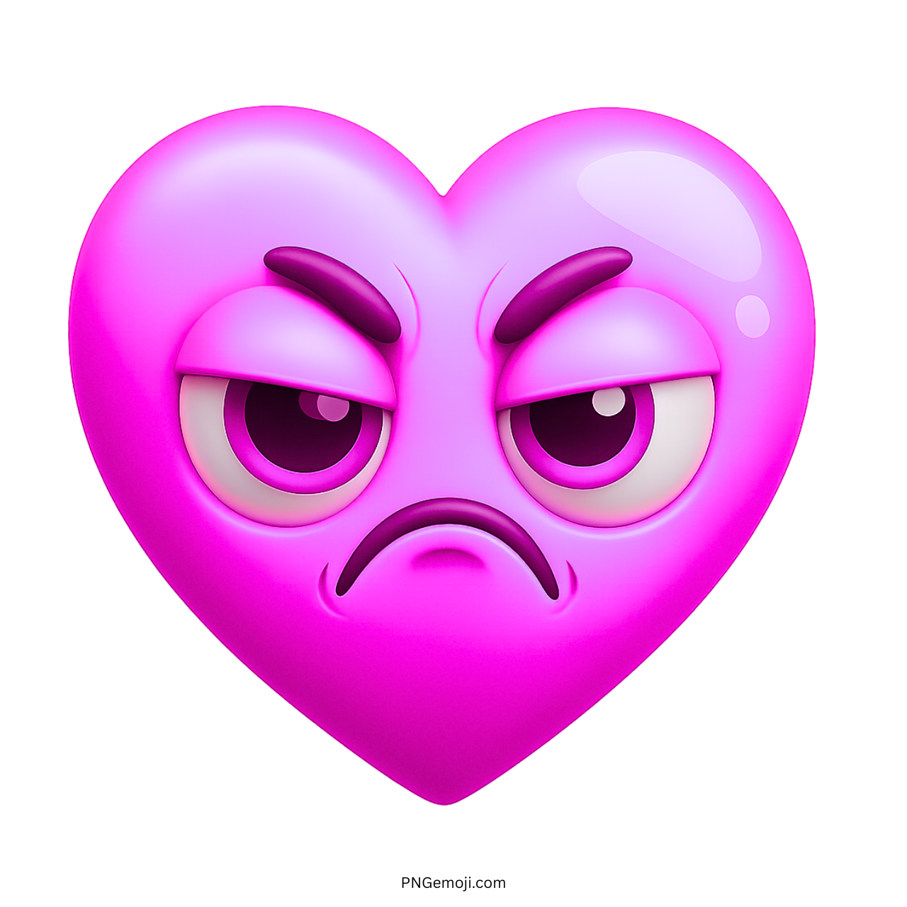 Annoyed pink heart emoji with angry eyes and sarcastic frowning expression