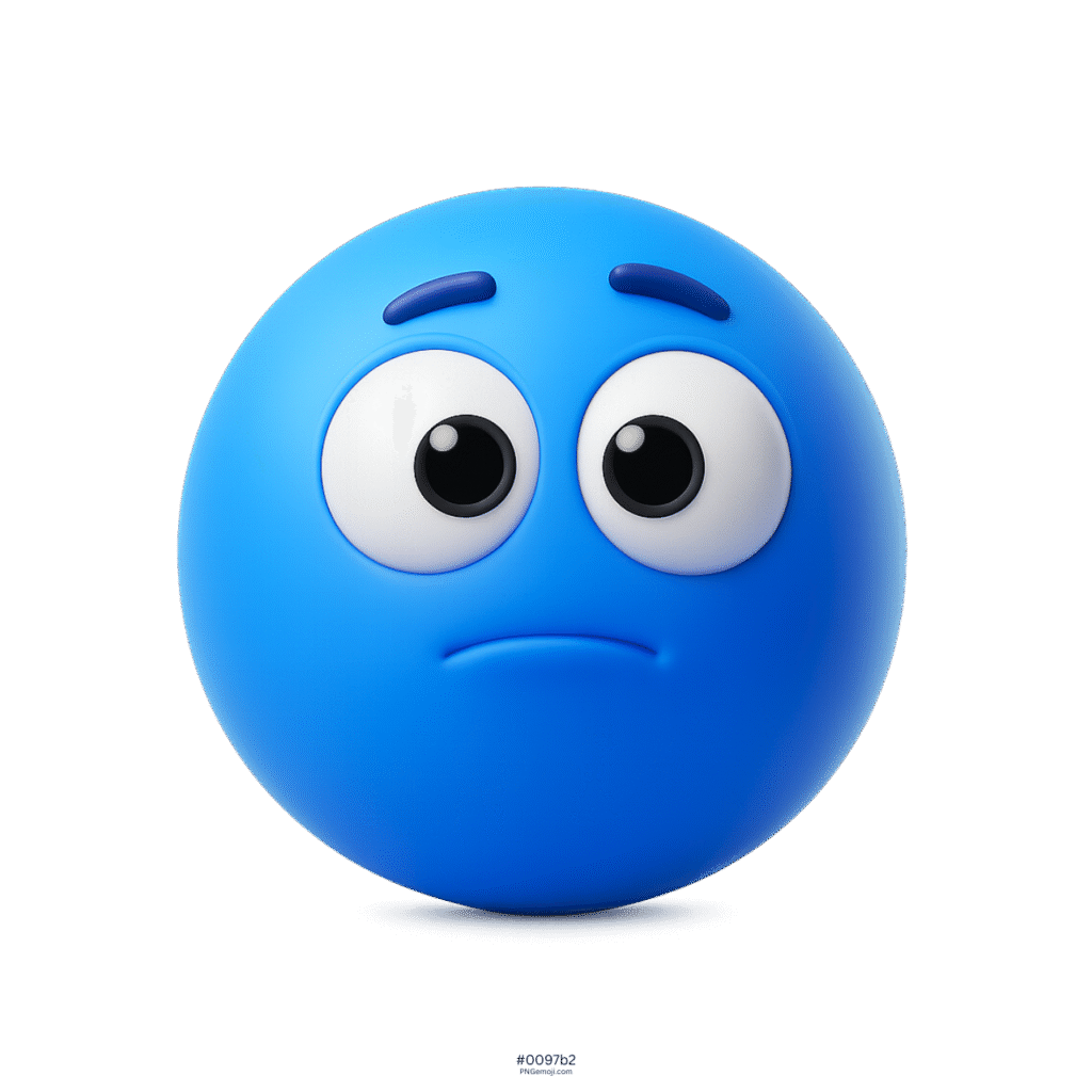 Appalled blue emoji with big round eyes and sad expression in 3D illustration