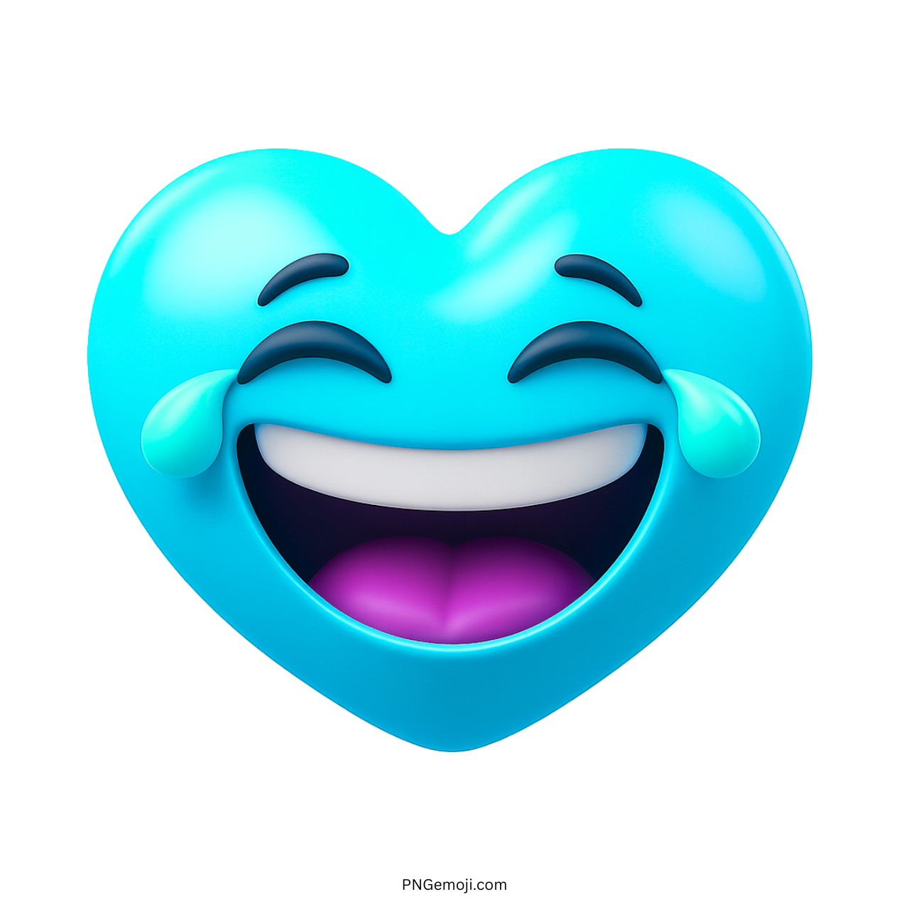 3D aqua blue heart emoji laughing with happy tears expressive joyful emoticon