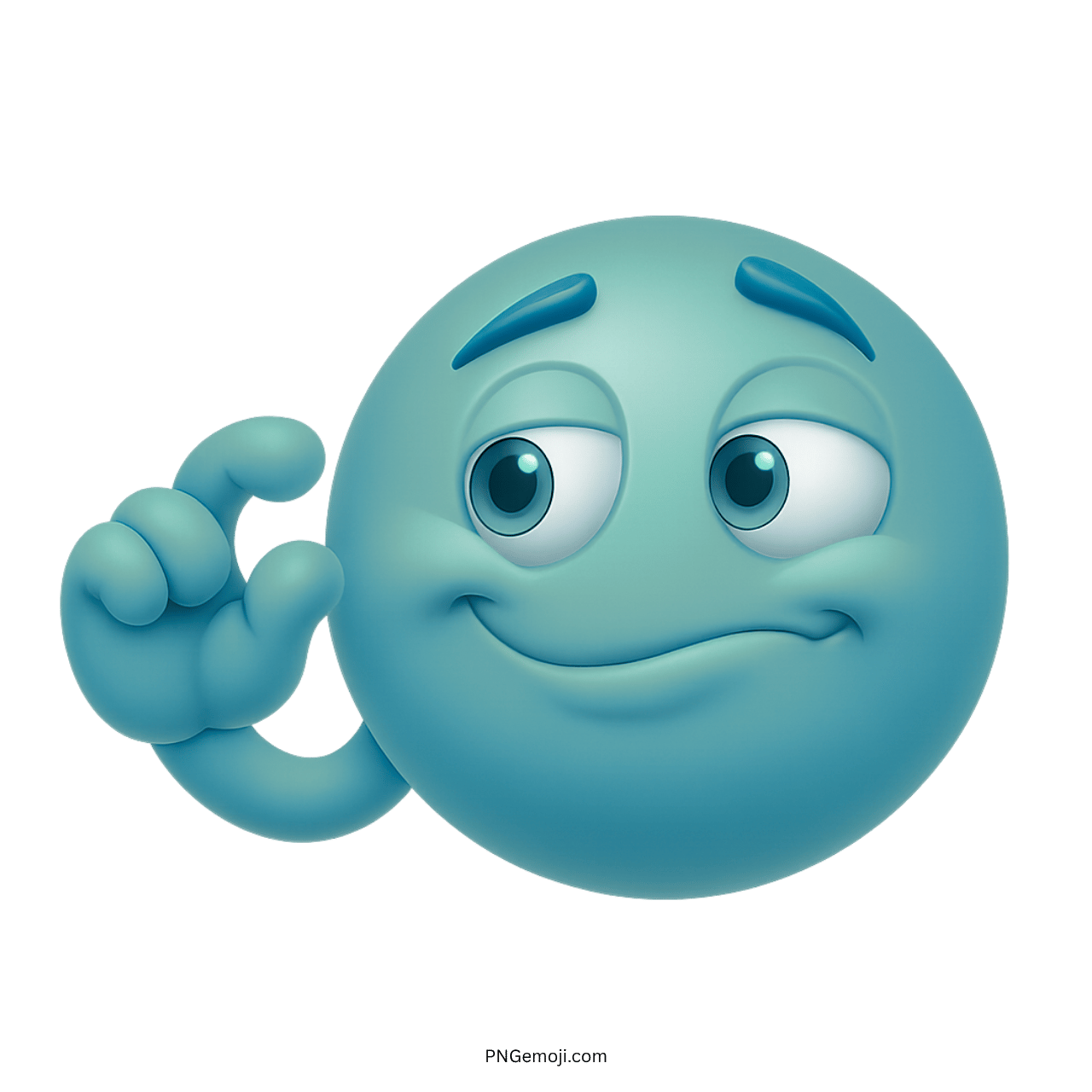 Aqua green emoji showing “this much” gesture with a confident smirk
