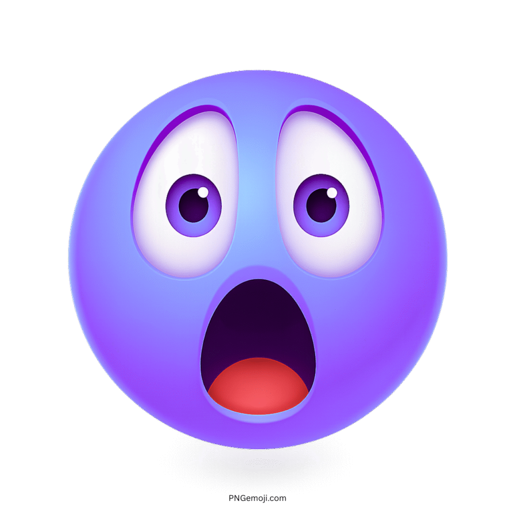 Purple emoji with surprised wide eyes and open mouth showing shock or disbelief.