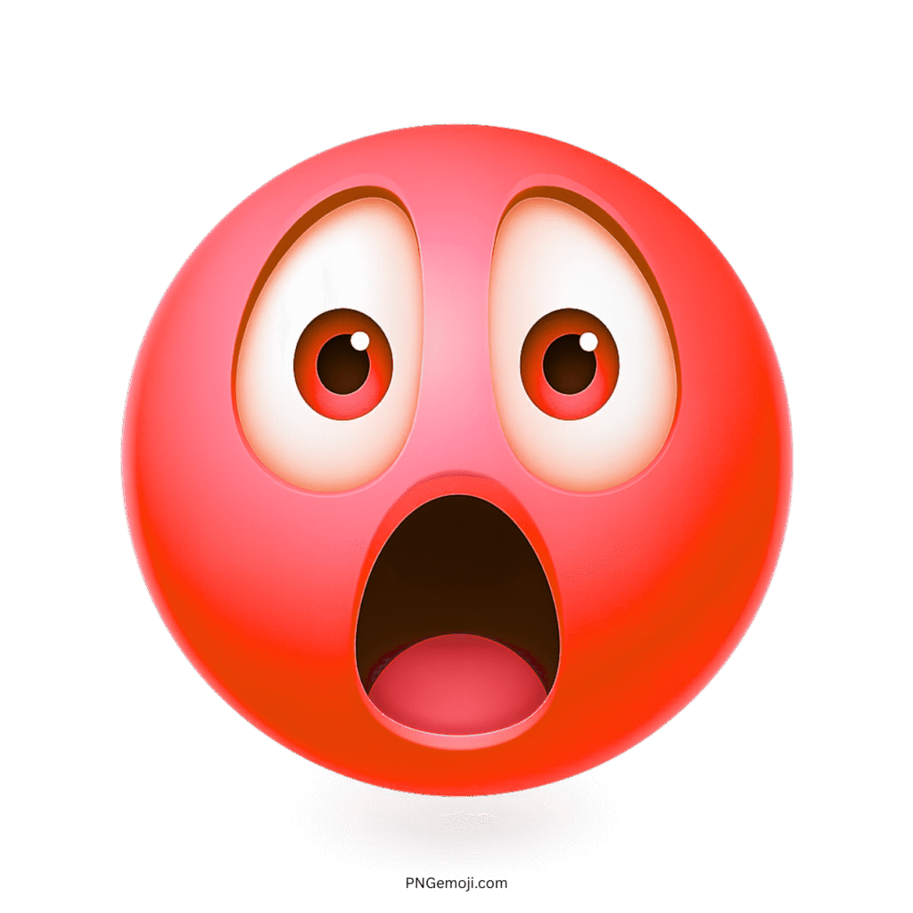Red emoji face showing shock and fear with wide eyes and open mouth.