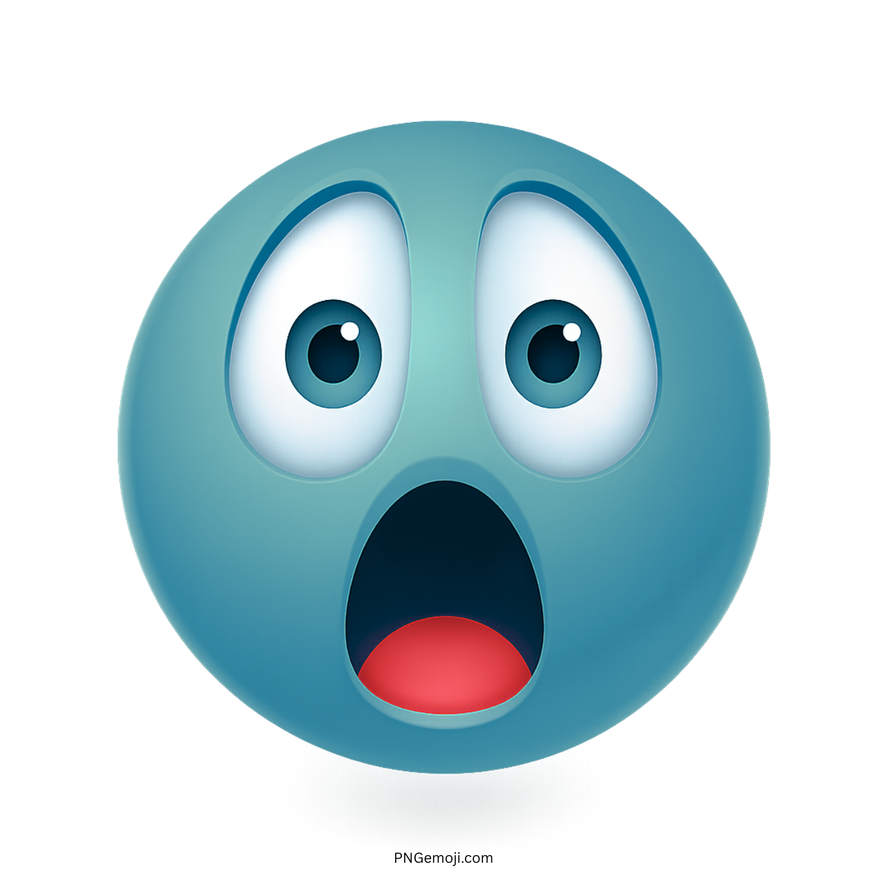 Teal emoji face showing wide eyes and open mouth in stunned surprise.