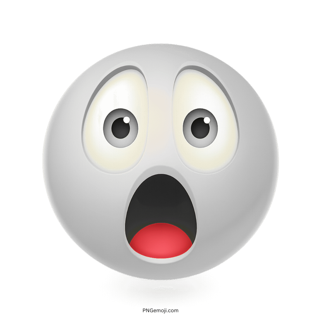 White emoji with wide eyes and open mouth showing surprise, fear, or shock.