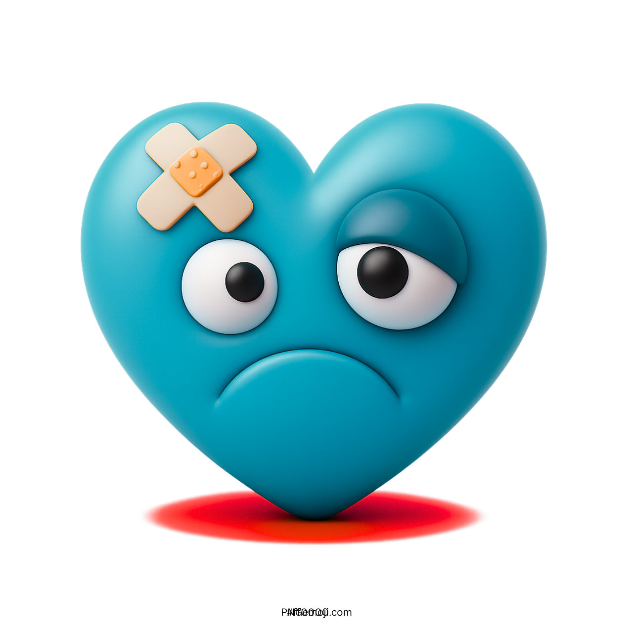 Blue heart emoji with bandage and sad bruised face expression in 3D style