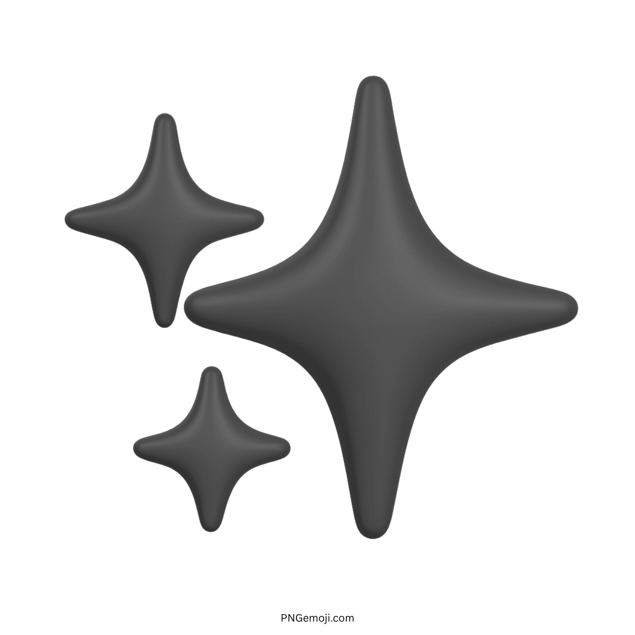 Glossy black 3D sparkles emoji with star shape on transparent background PNG