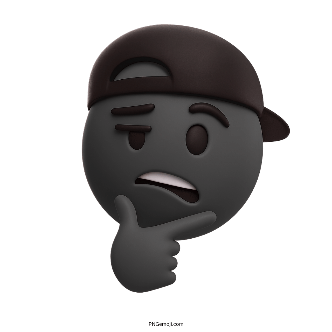 Black 3D thinking emoji with backward cap and expressive sarcastic face