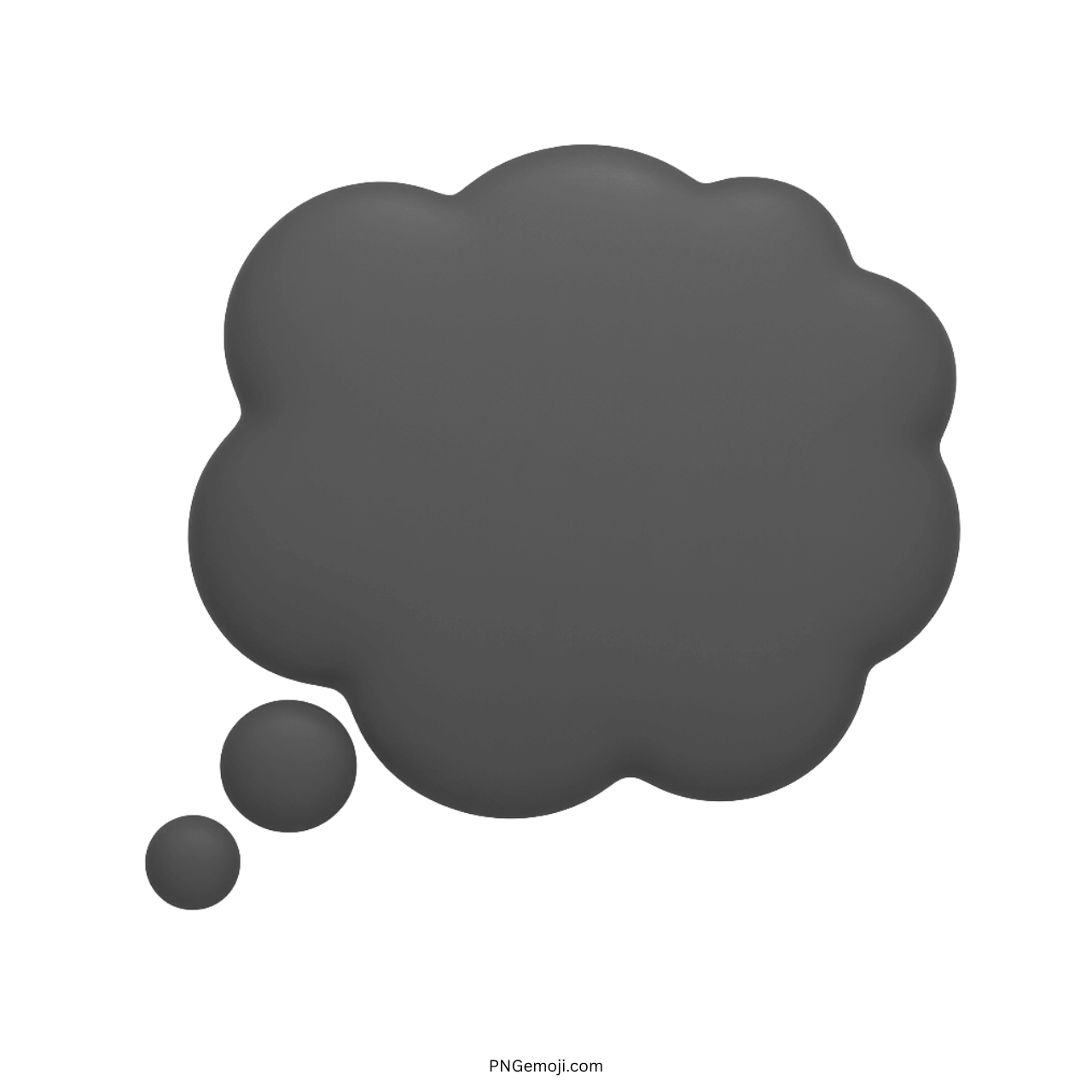 3D black thought balloon emoji PNG with transparent background and soft matte finish