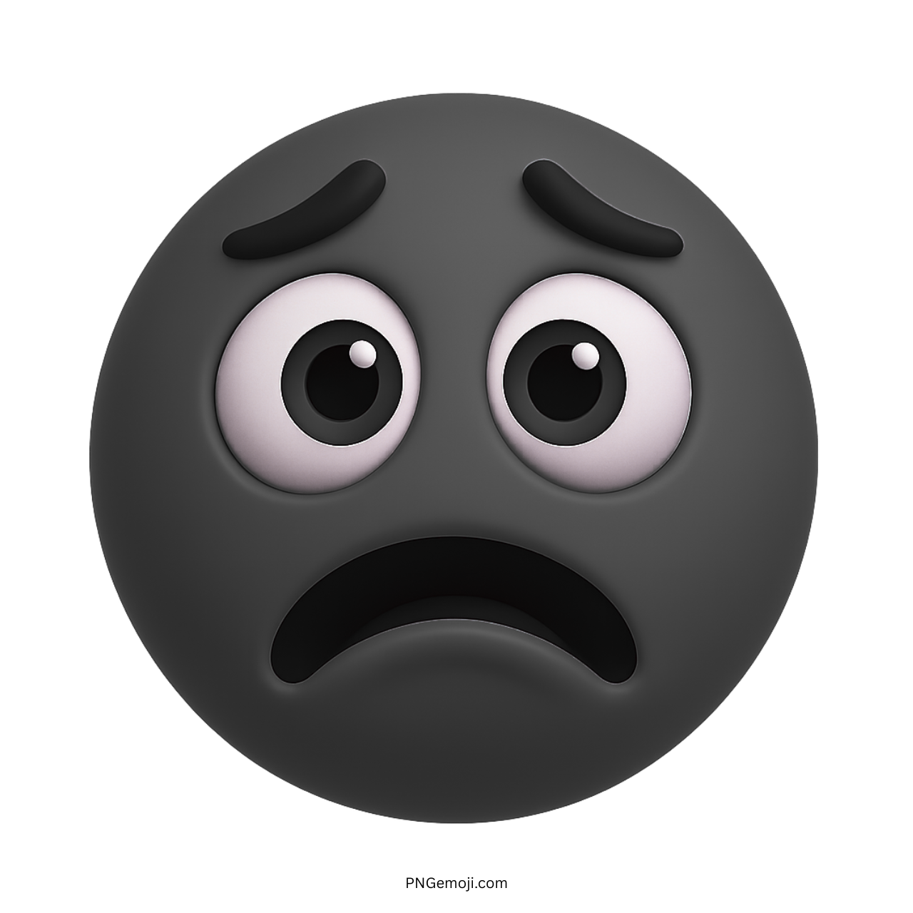 Black bored emoji with sad eyes and downturned mouth in dark emotional style