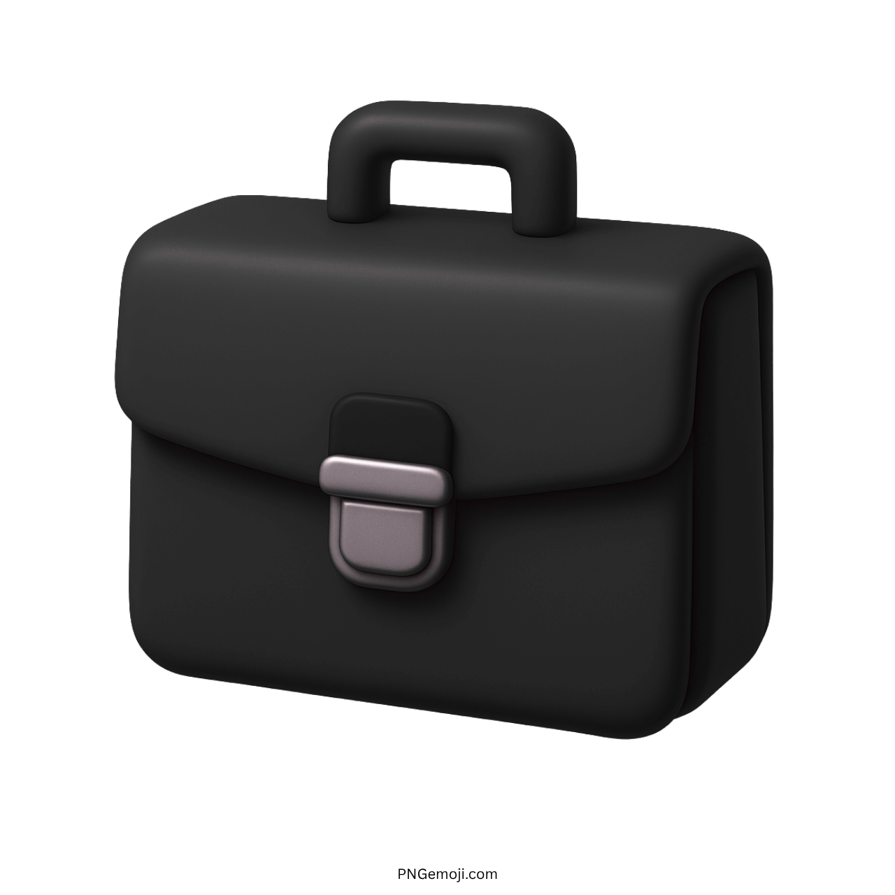 3D black briefcase emoji with a handle and clasp on a transparent background.
