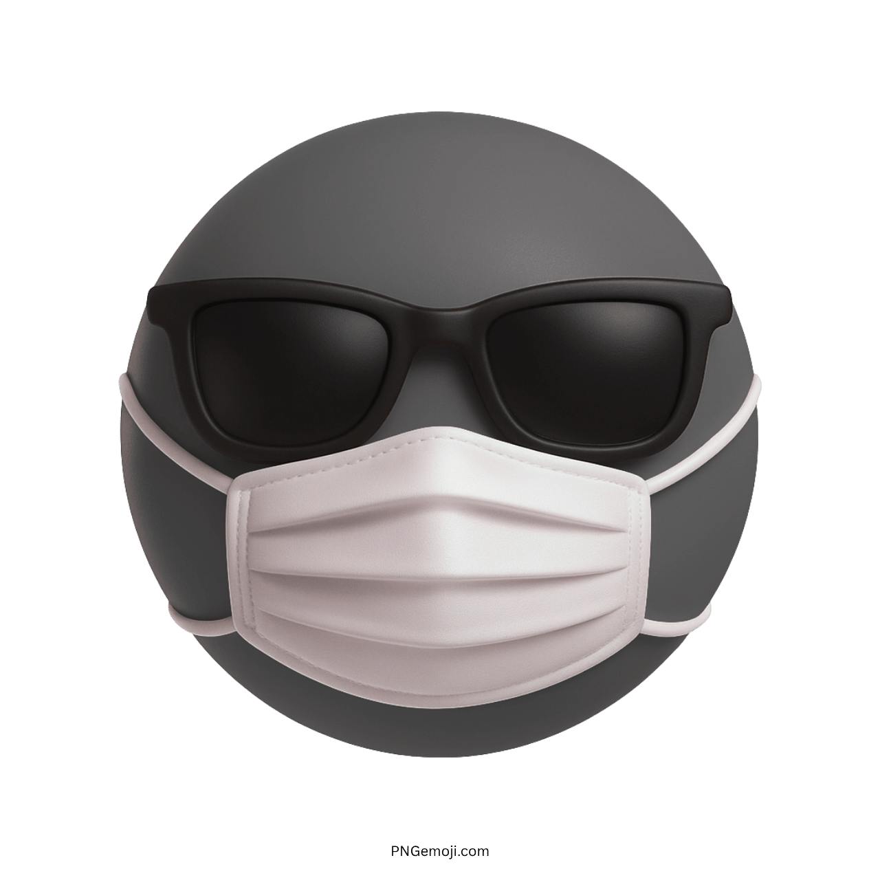 Black emoji wearing black sunglasses and white face mask for safety attitude