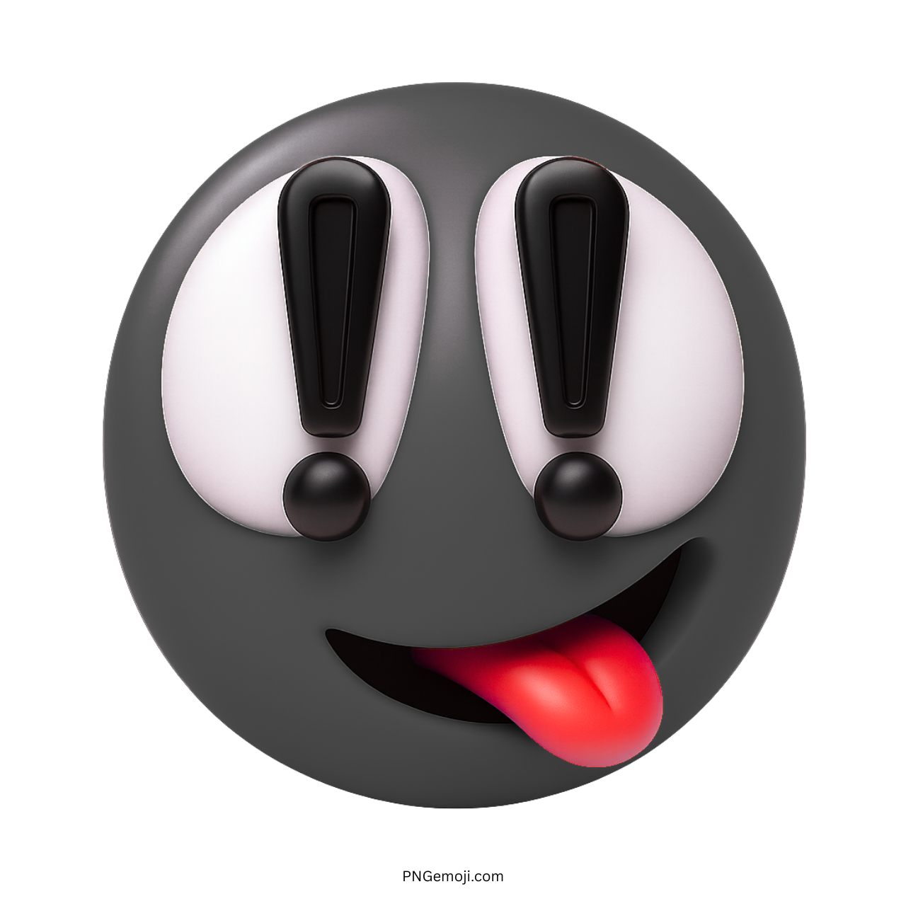 Black exclamation emoji with surprised wide eyes and red tongue sticking out