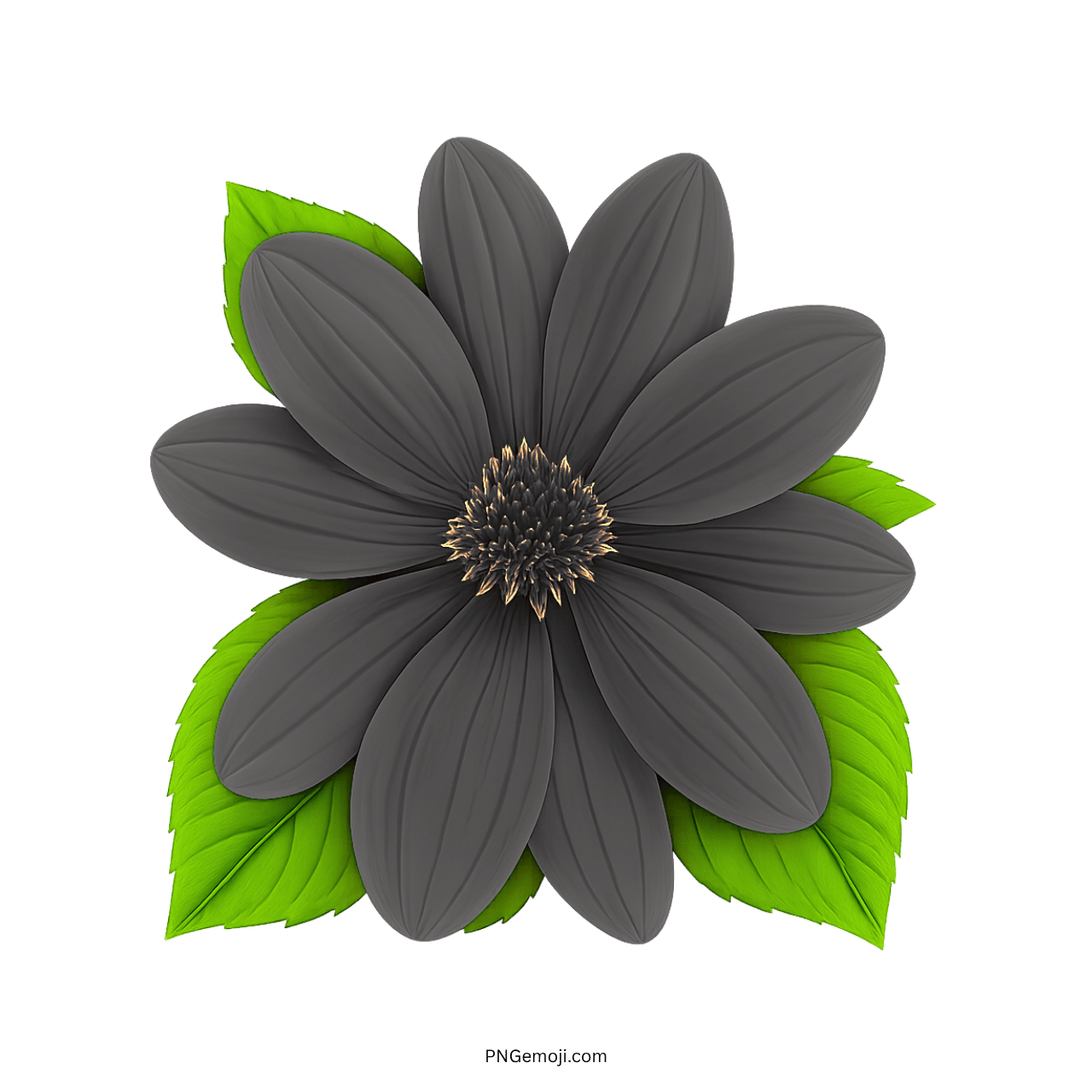 Elegant black flower with green leaves in a spring emoji style