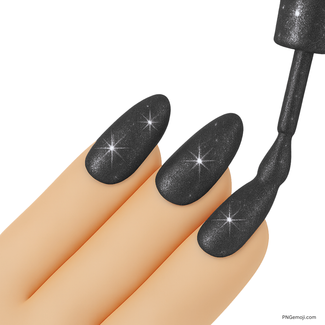 3D black glitter nail polish emoji with sparkles and transparent background for glam design