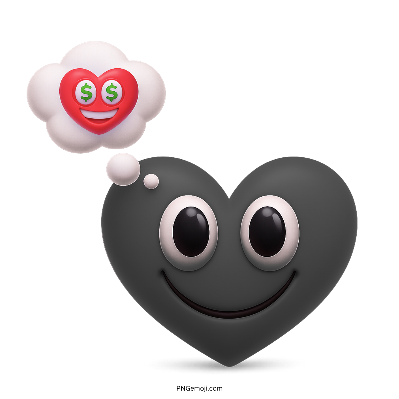 3D black heart emoji dreaming of love with money-eyed red heart