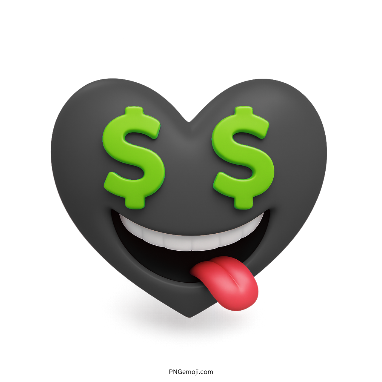 Black heart emoji with green dollar eyes and red tongue sticking out