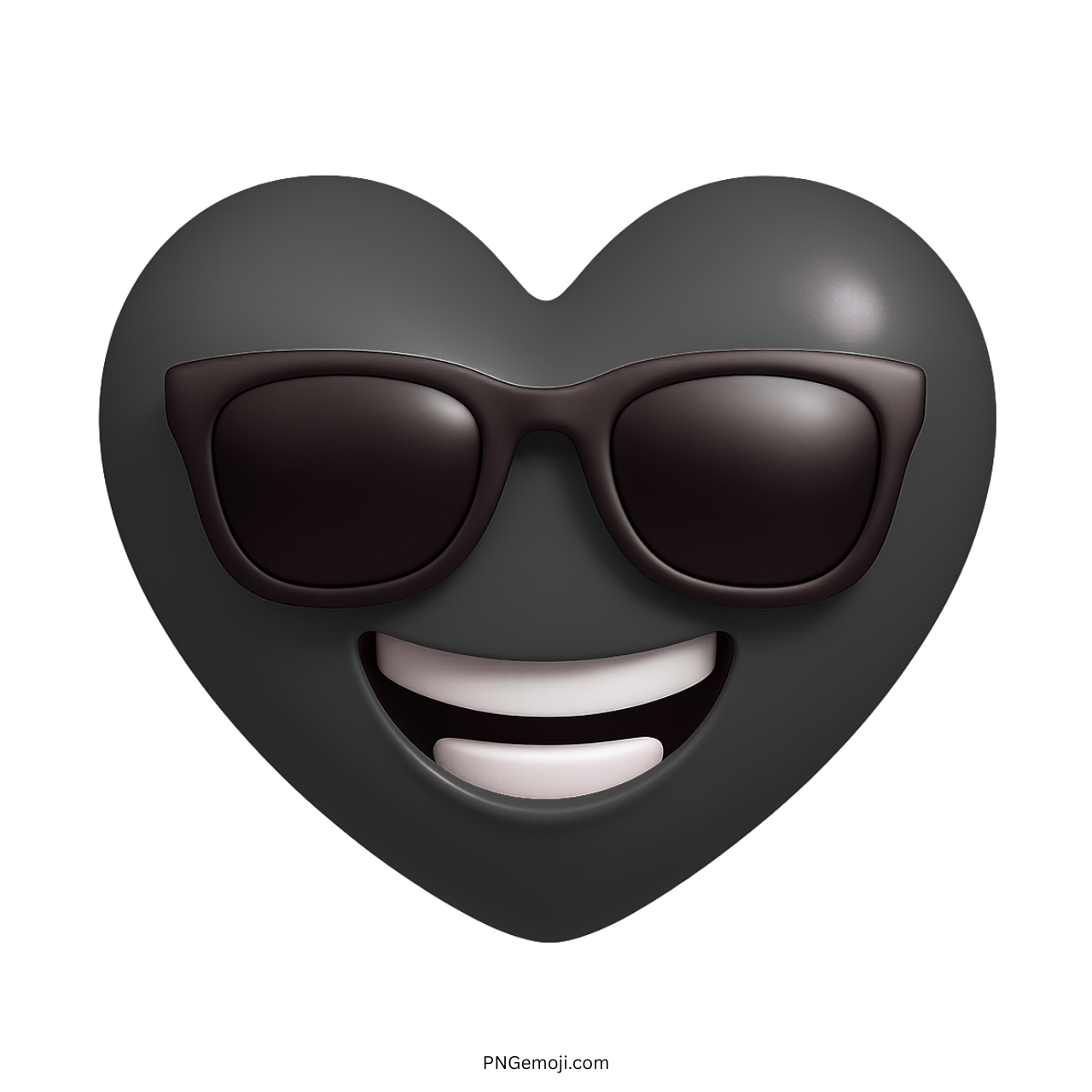 Black heart emoji with dark sunglasses and smiling face 3D cartoon style