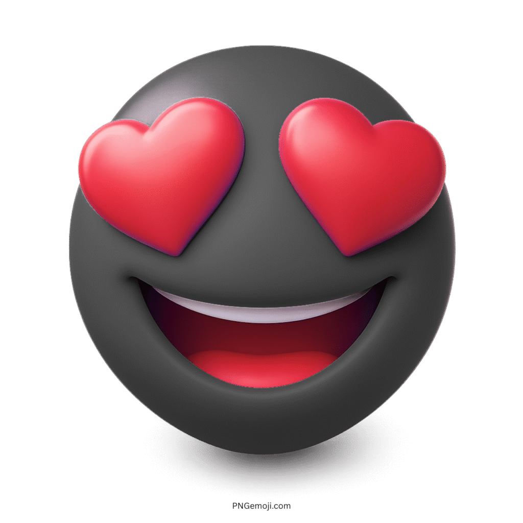 3D black emoji with red heart eyes and wide happy smile expressing love.