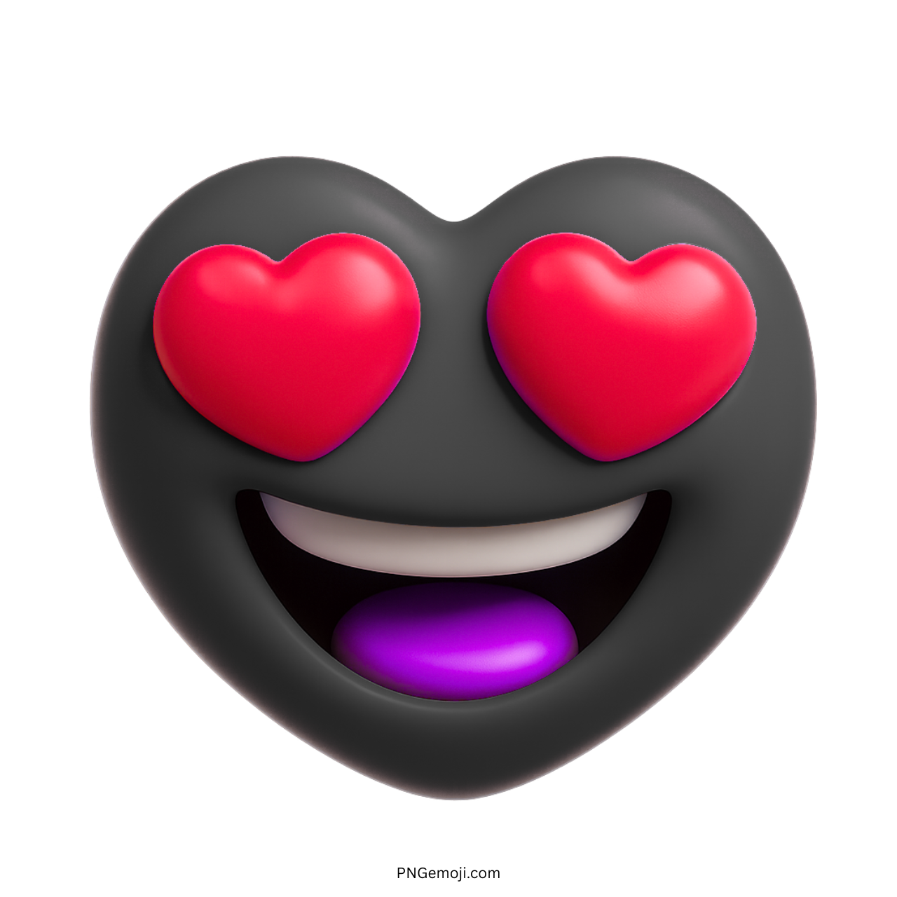 3D black heart emoji with red heart eyes and happy smiling mouth