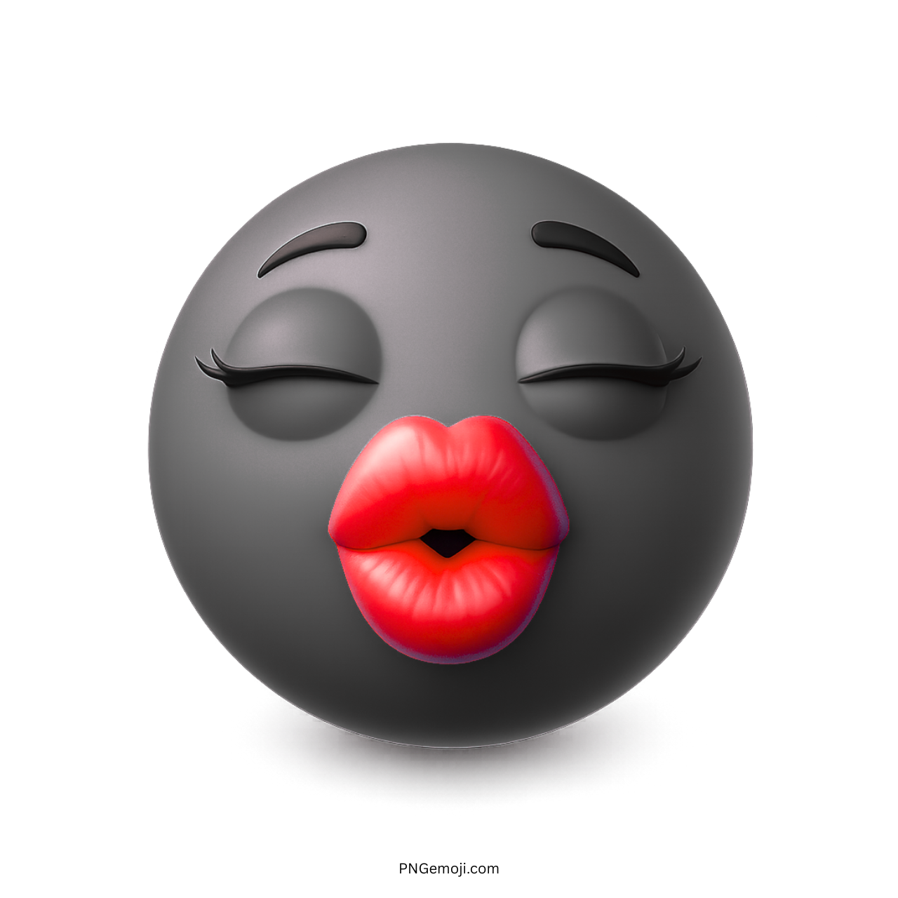 3D black emoji with red lips blowing kiss expression image