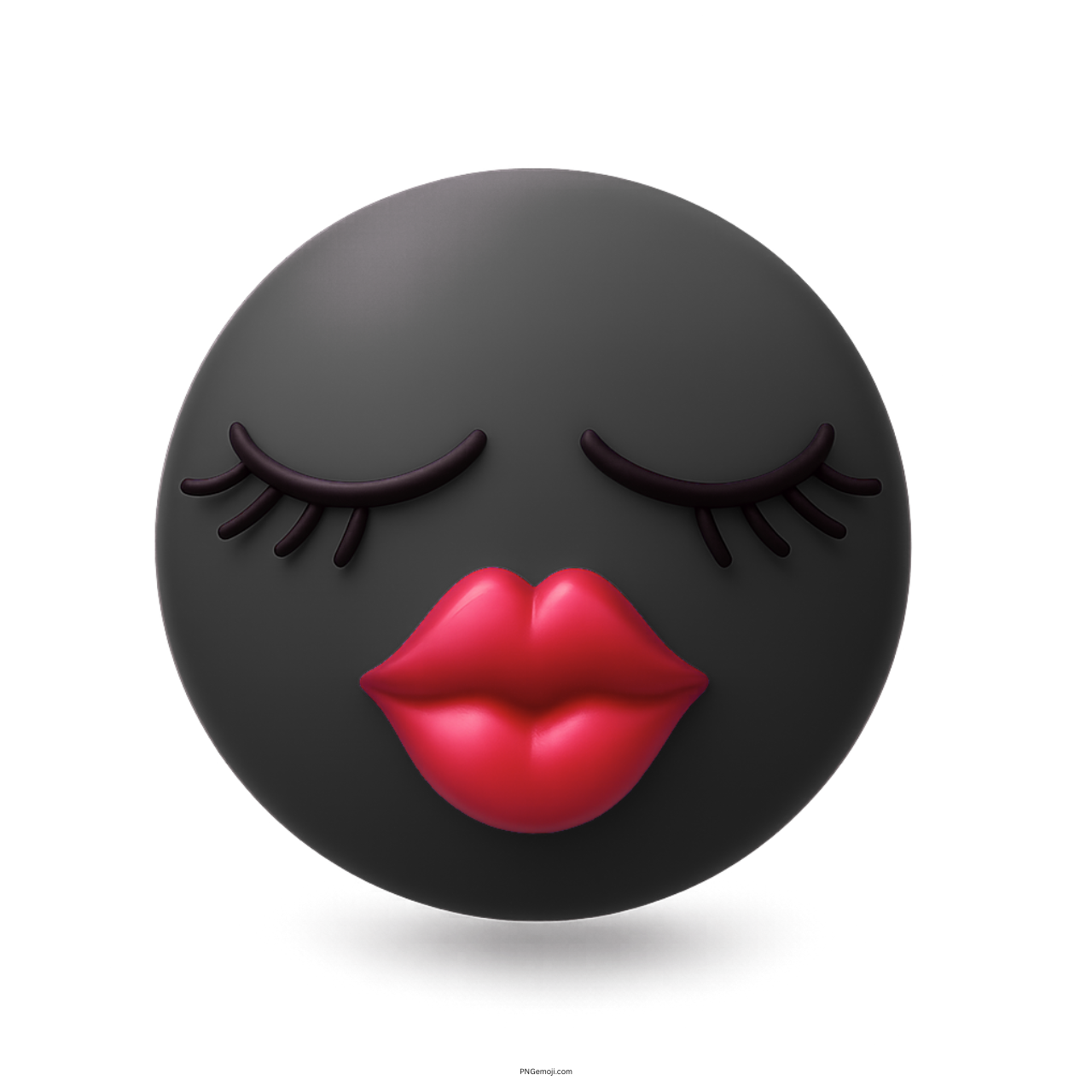 3D black kissing girl emoji with red lips and long closed eyelashes
