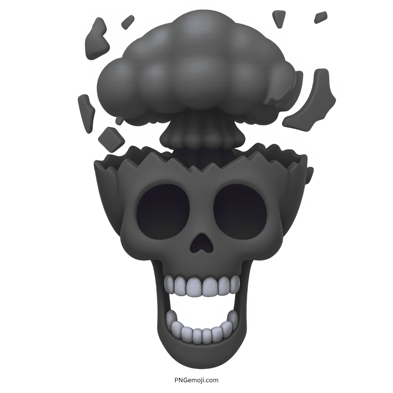 Black mewing skull emoji with exploding head in cartoon digital art style