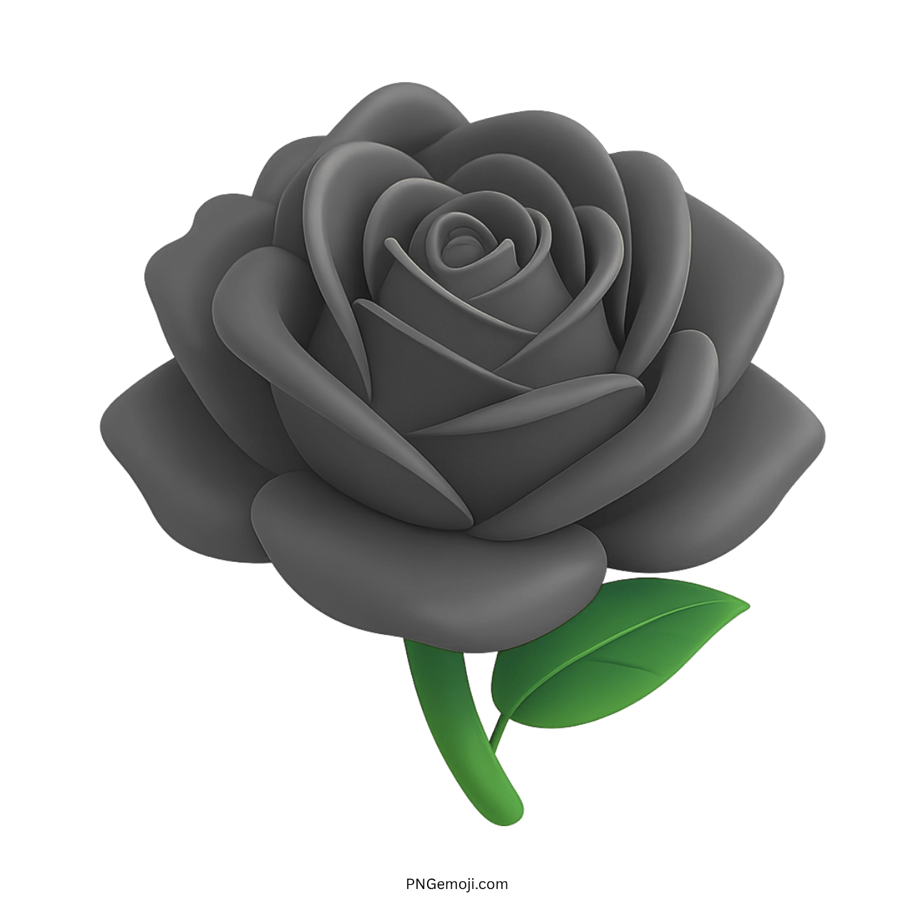 3D Black Rose PNG image with soft petals and green leaves