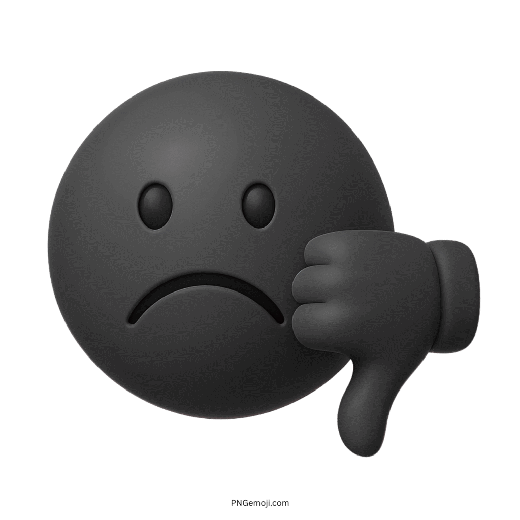 3D black sad emoji with thumbs down hand sign in disappointment
