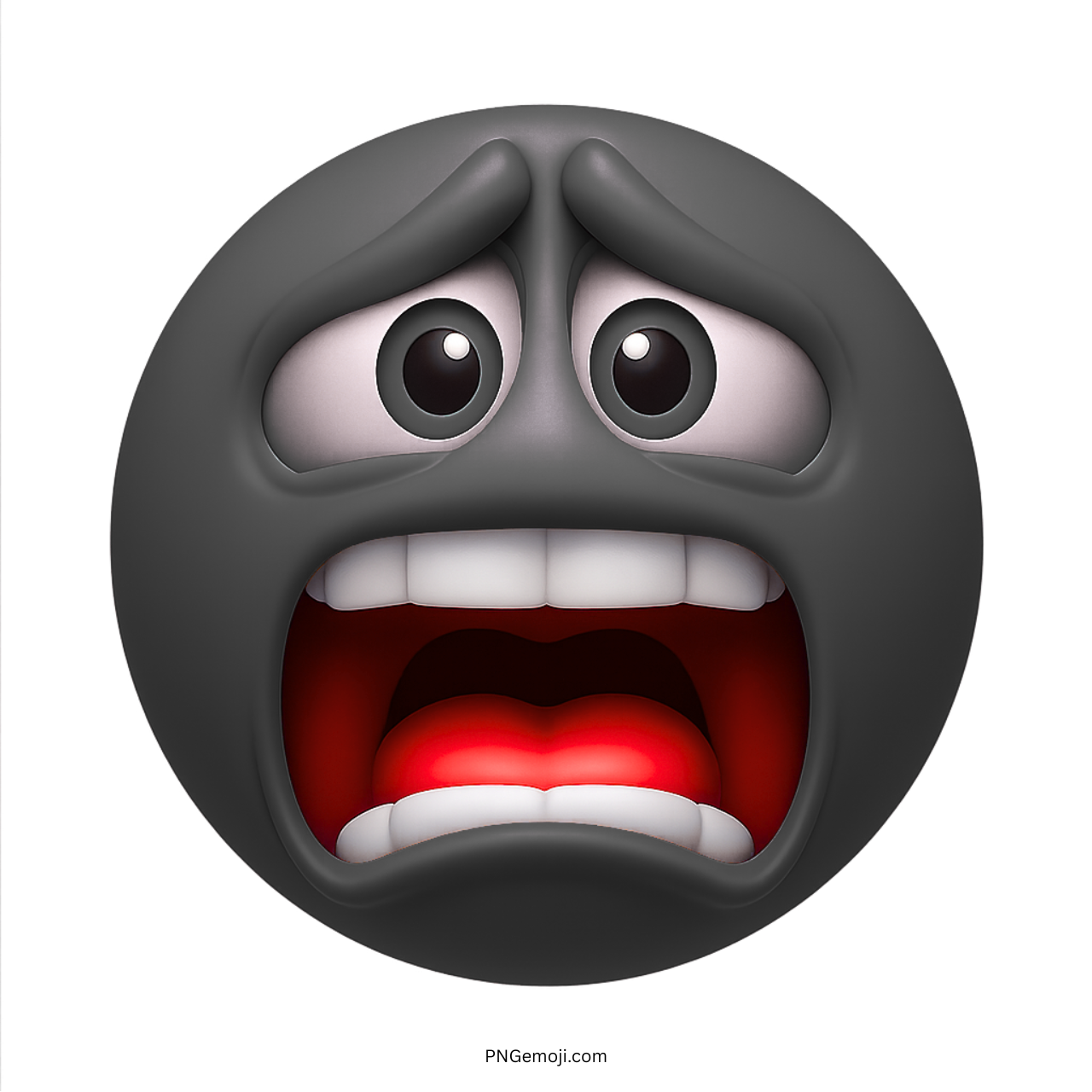 Black scared emoji with wide eyes and open mouth expressing deep fear and despair