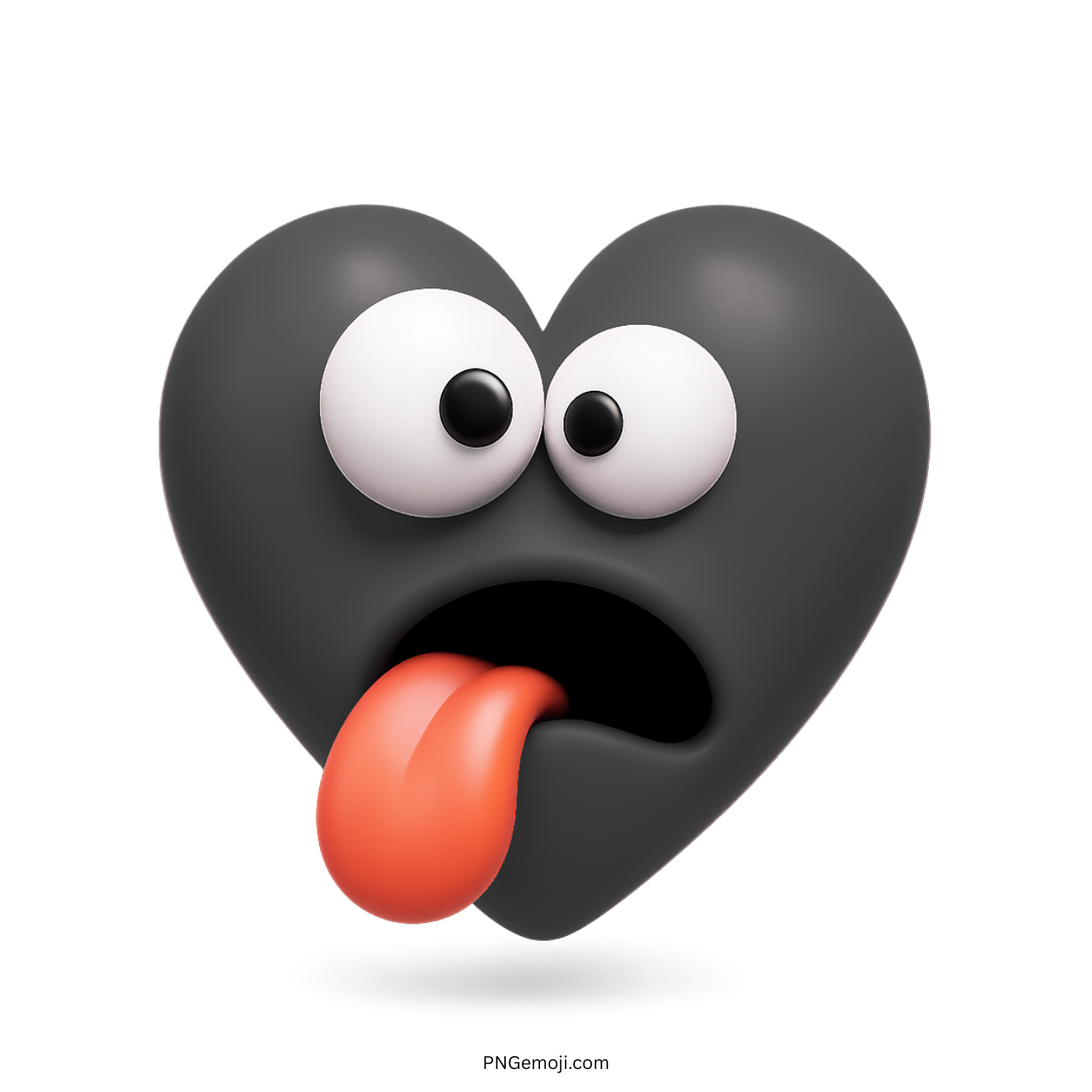 3D black heart emoji with shocked face and tongue sticking out