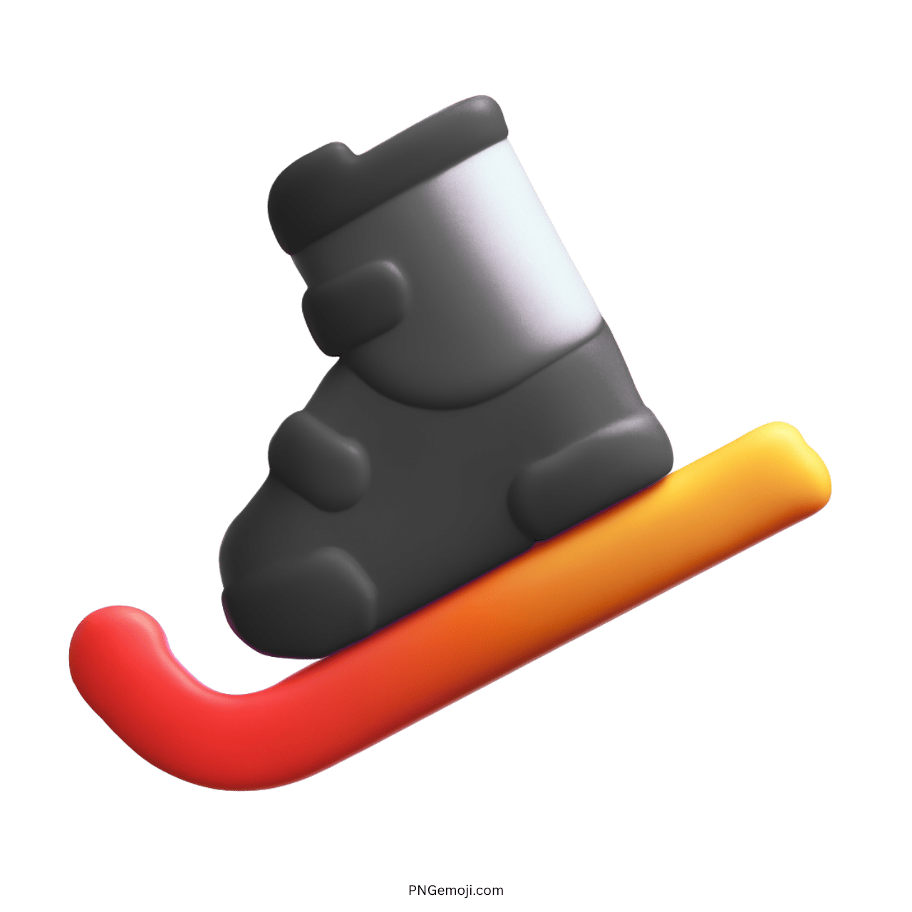 3D Black Skis Emoji with Orange Ski Pole PNG with Transparent Background