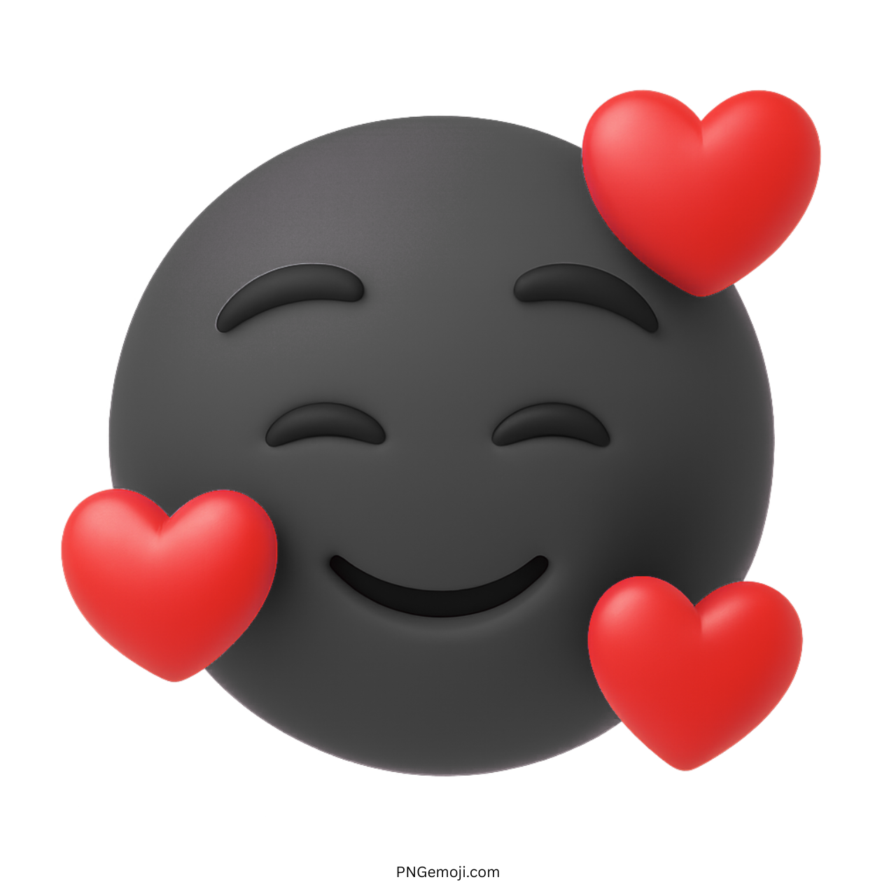 Black smiling emoji face with hearts showing love and affection in 3D style