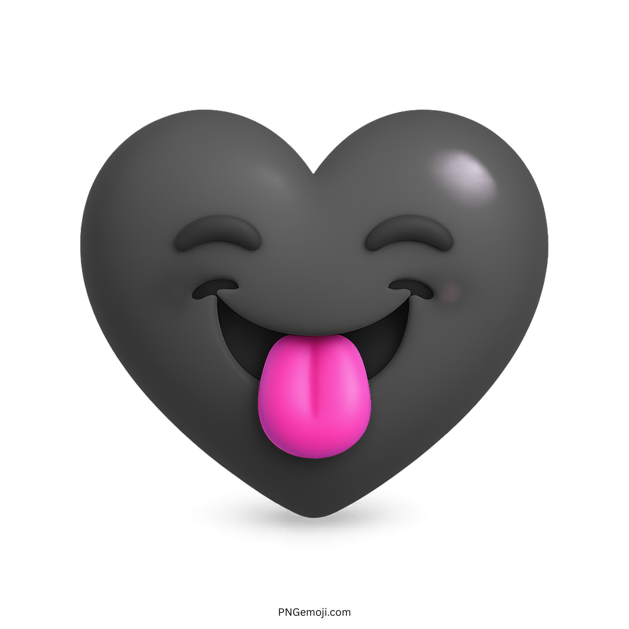 Cheeky black heart emoji with pink tongue out and smiling eyes in 3D style