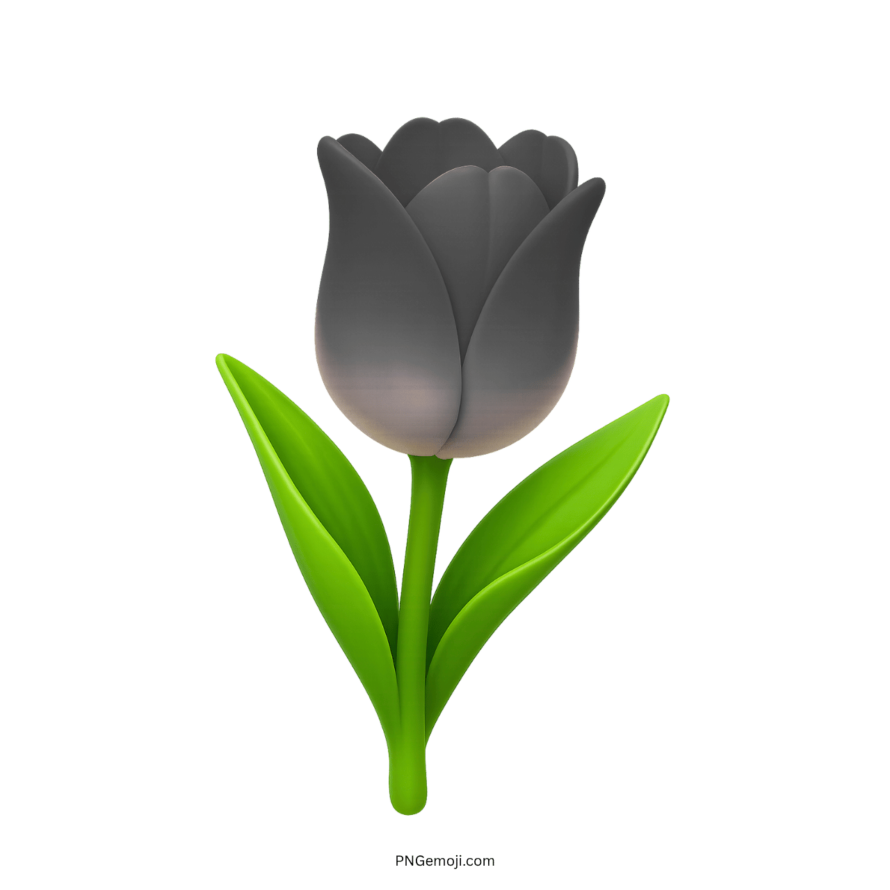 Black Tulip Flower Emoji with Green Leaves PNG Image