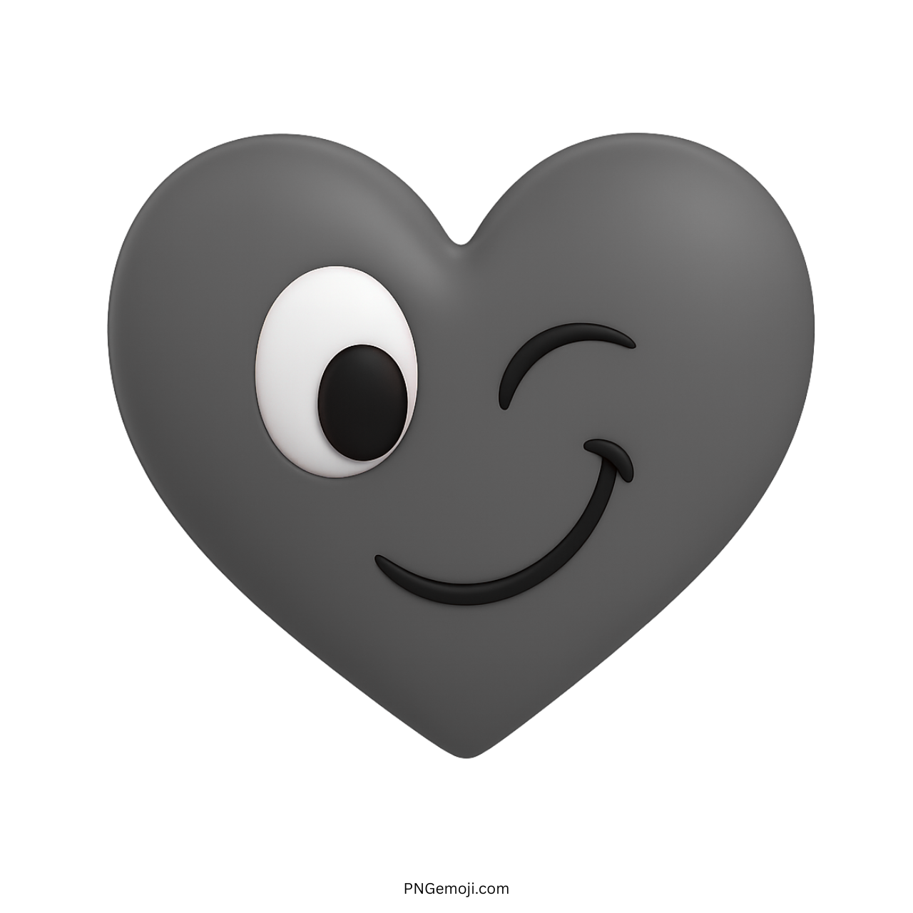3D black heart emoji with cute winking eye and smiling cartoon face