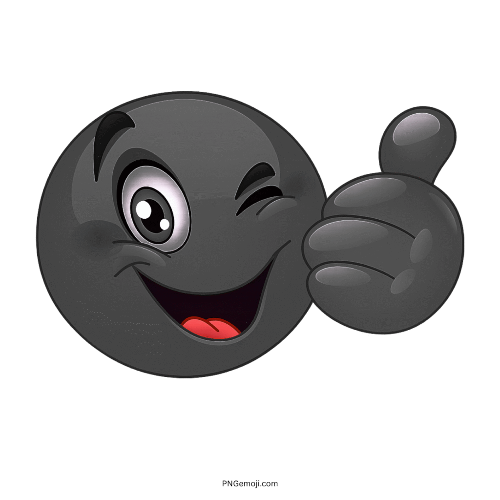 Black winking smiley emoji giving thumbs up with confident and cool expression