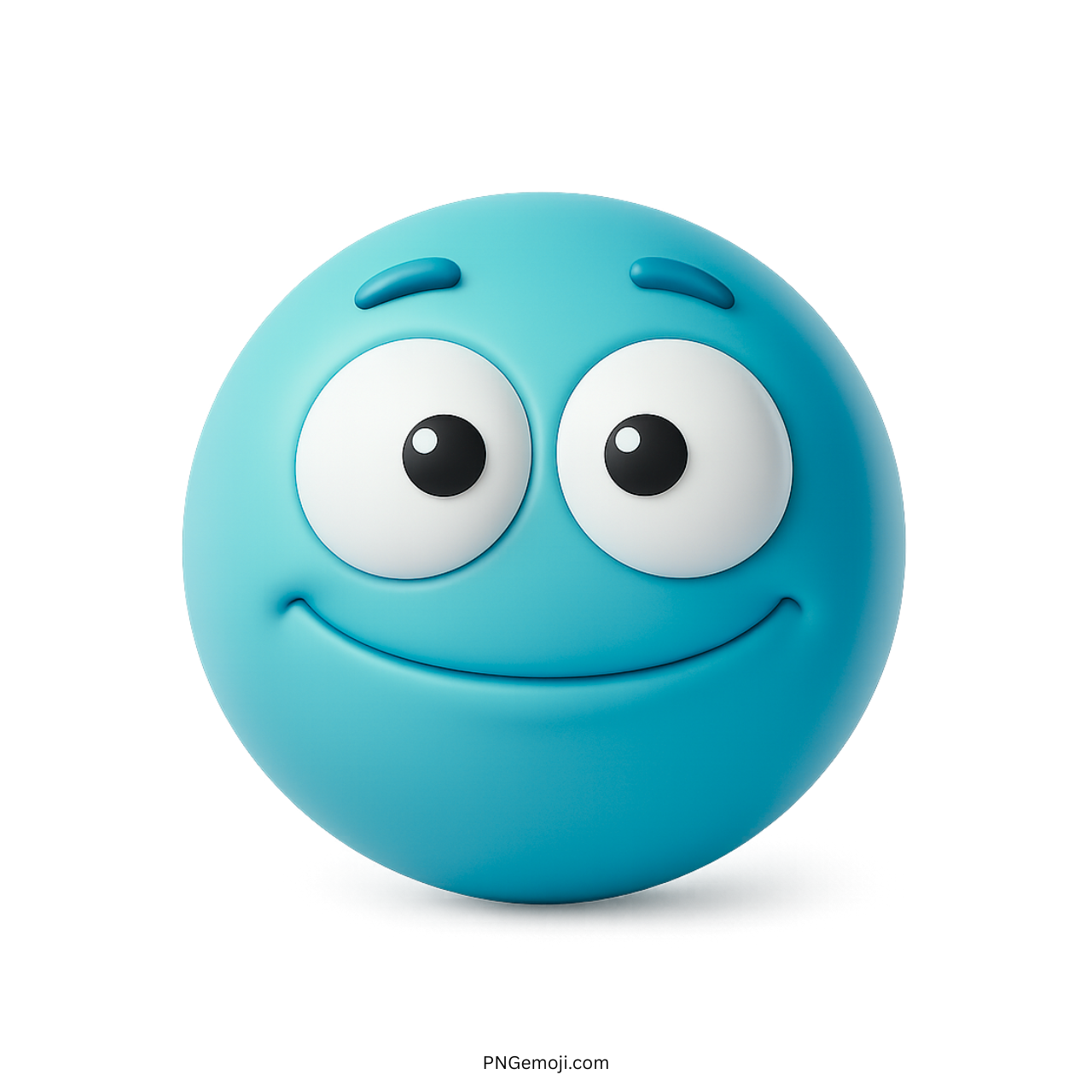 3D blue blank smile emoji with big eyes and happy face
