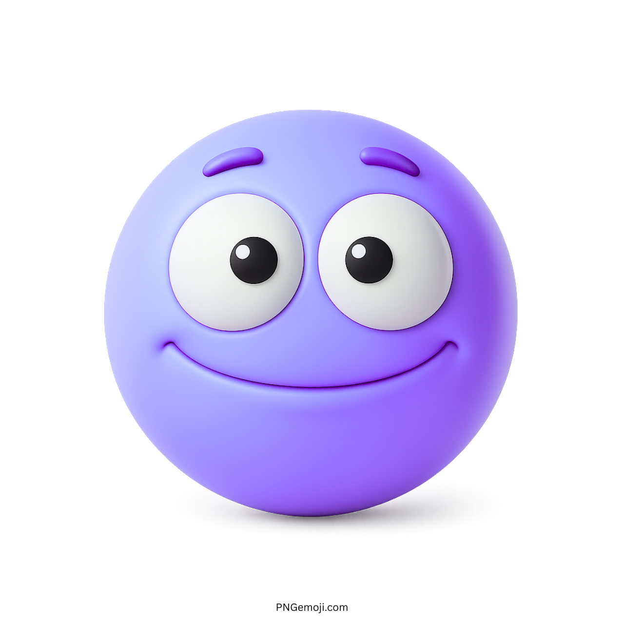 3D purple blank smile emoji with big eyes and happy face