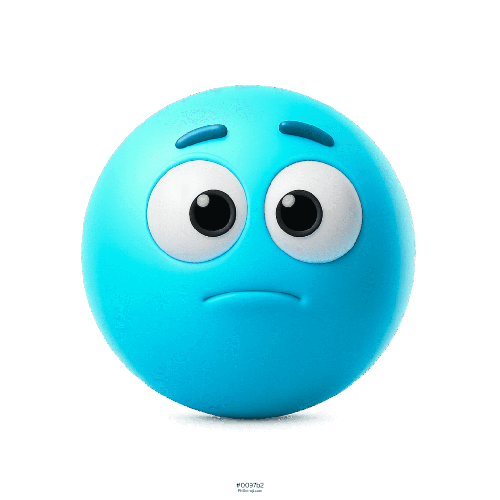 Blue 3D appalled emoji with wide eyes and mild sad facial expression
