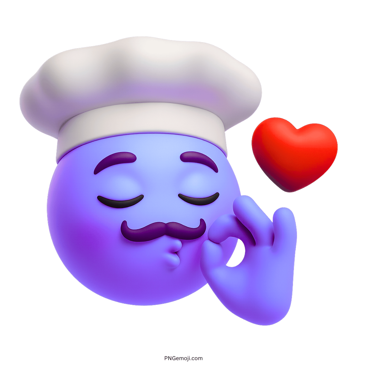 Blue 3D chef kiss emoji with heart, perfect love and approval expression PNG