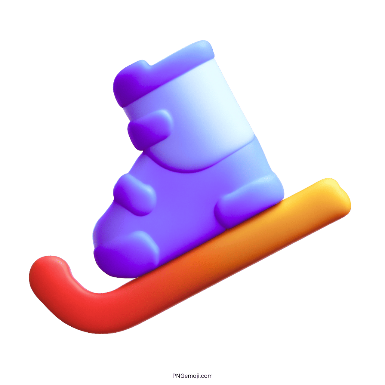 Blue 3D ski boot emoji with curved red-orange ski blade on transparent background