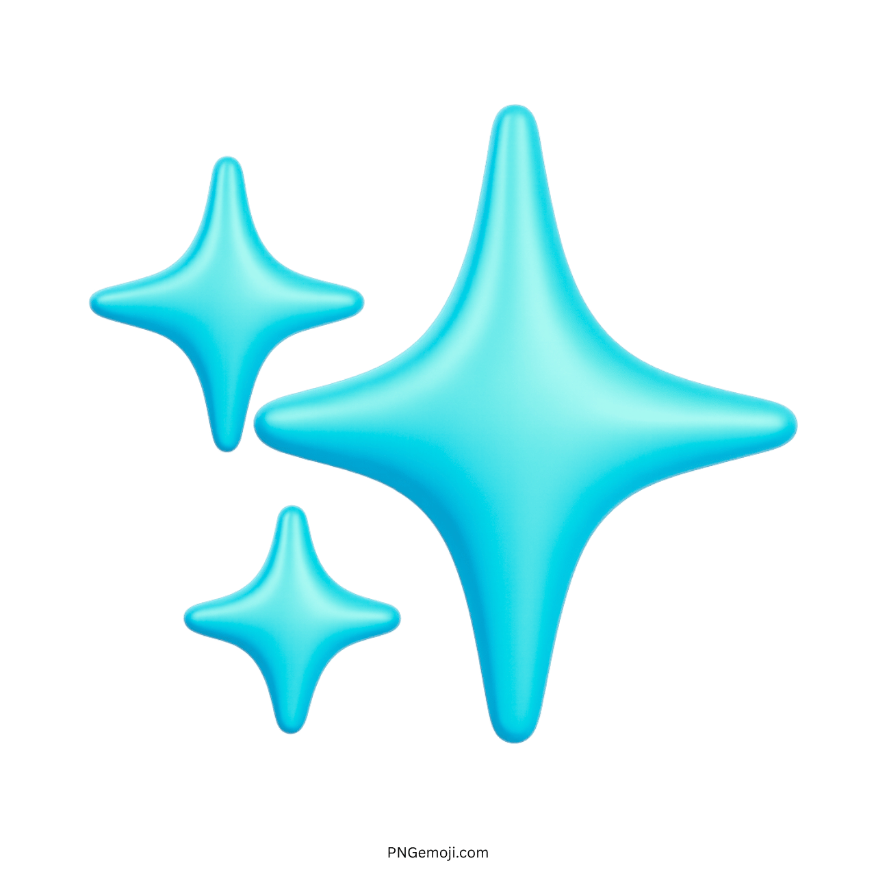 Blue 3D sparkles emoji PNG with glossy effect and transparent background