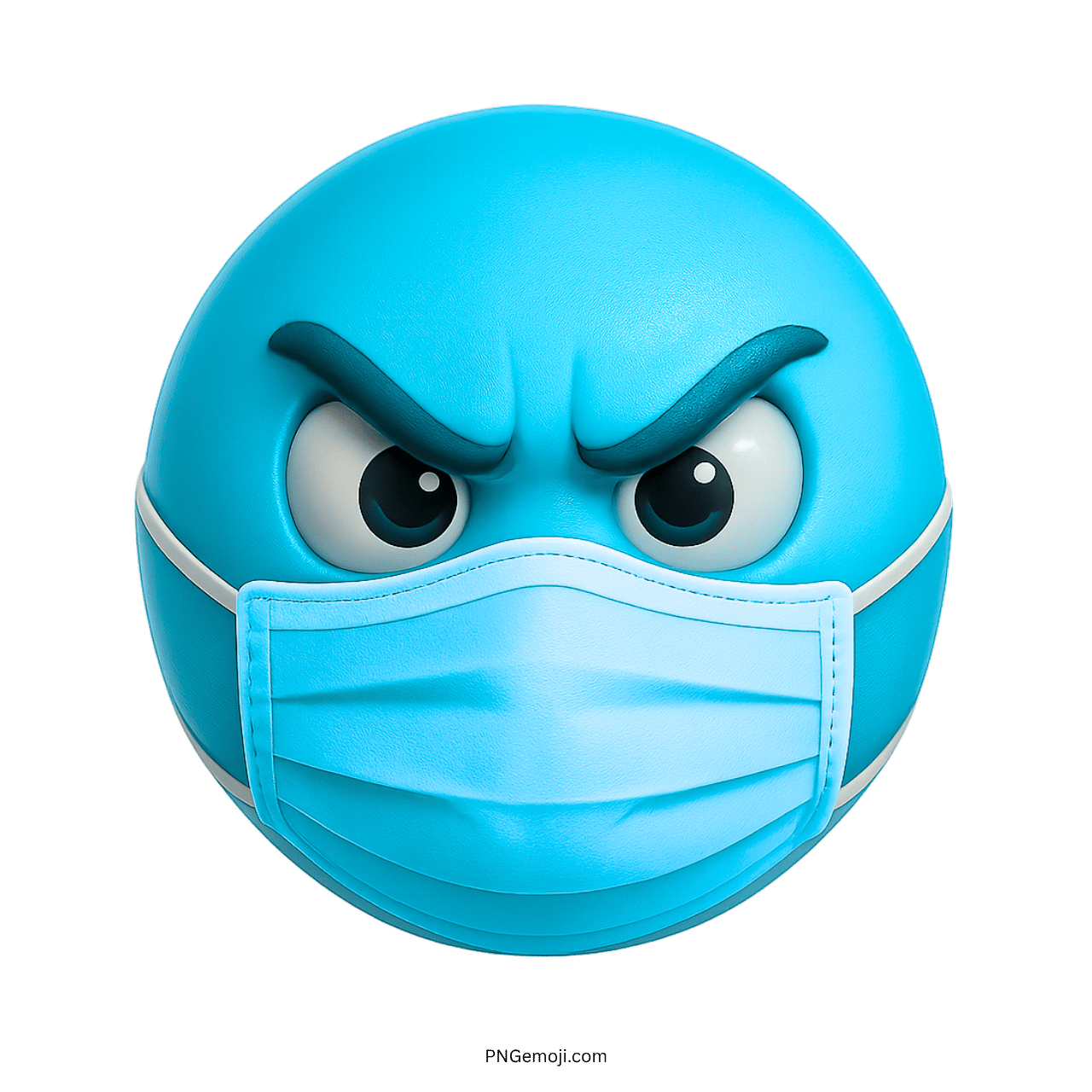 Blue angry emoji with intense eyes wearing a face mask to show frustration