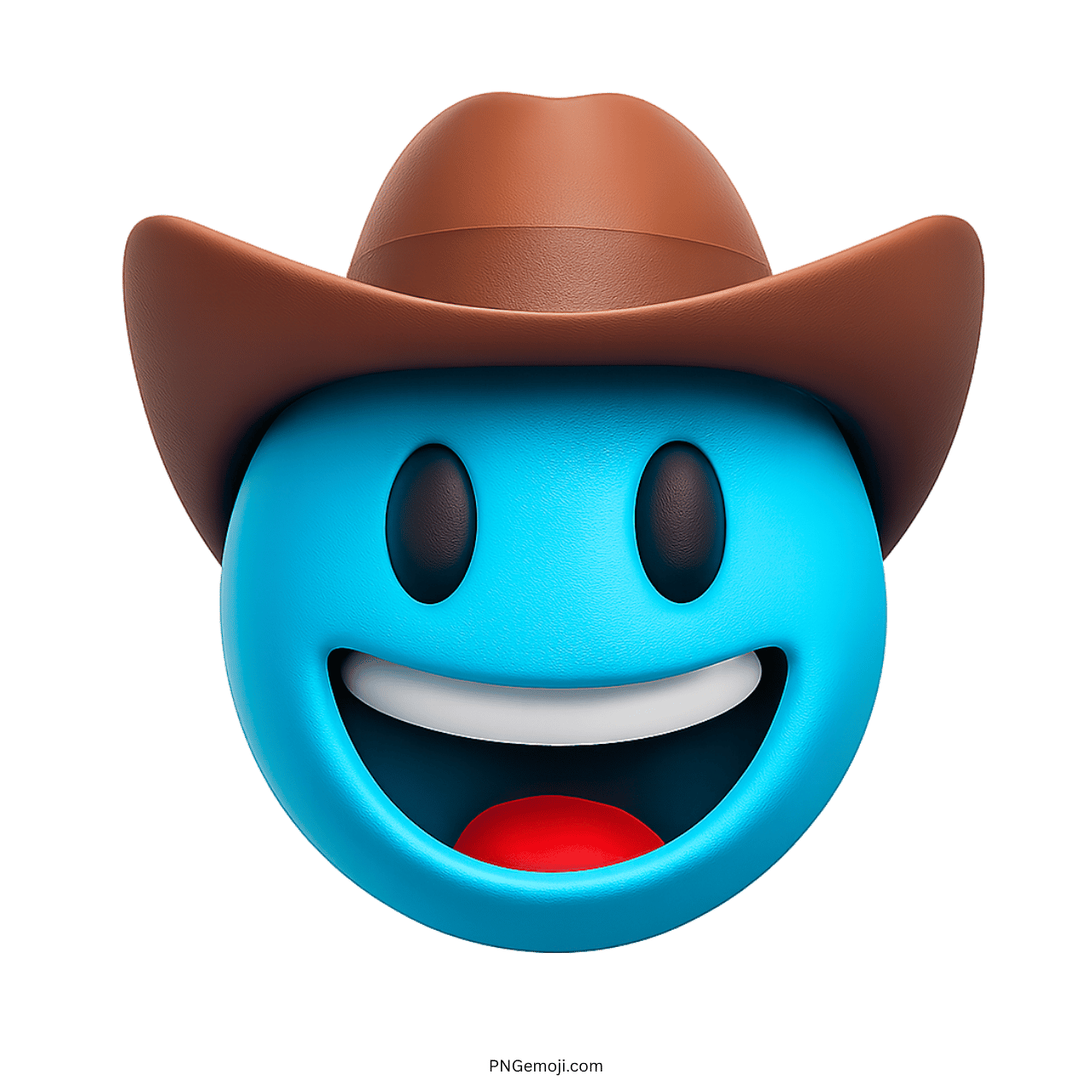 3D blue cowboy emoji with a brown hat and smiling face