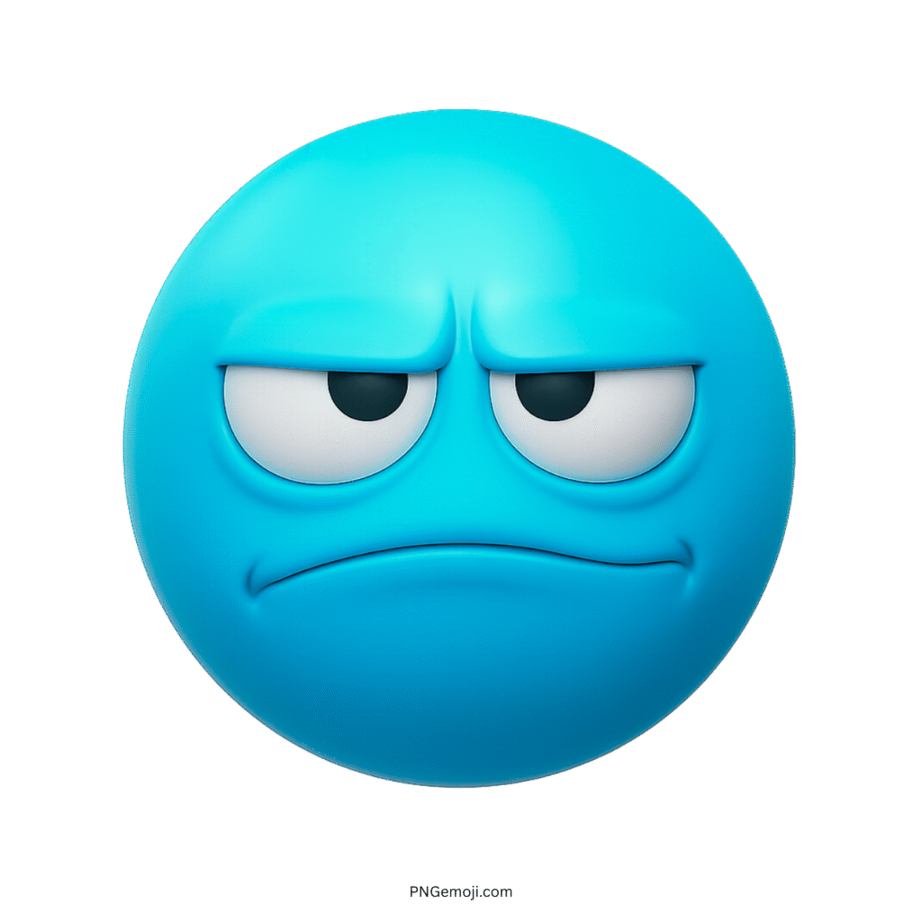 3D blue emoji with bored unimpressed facial expression and tired droopy eyelids