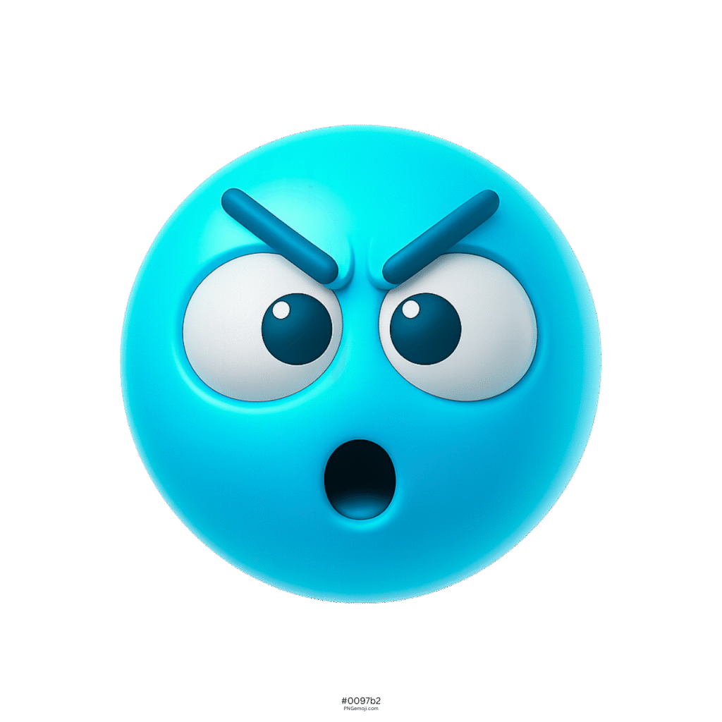 Blue dumbfound emoji showing wide-eyed shock with raised brows and open mouth