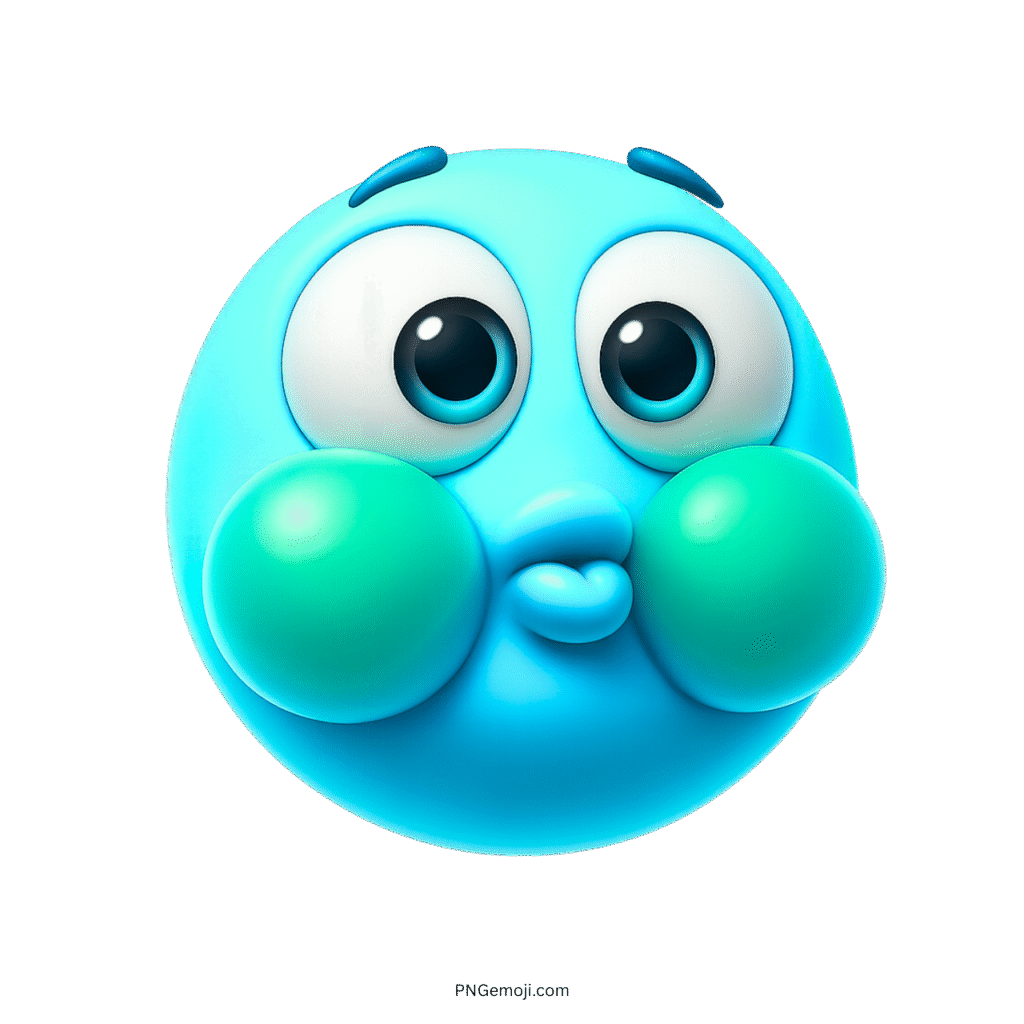 Blue embarrassed smiley emoji with puffed cheeks, shy cartoon face, and cute expression
